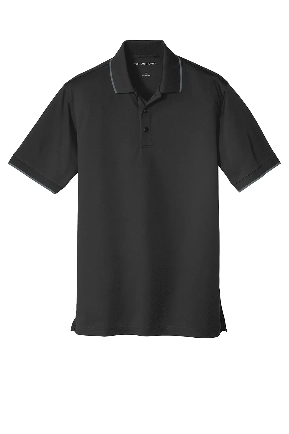 Port Authority Mens Dry Zone Moisture Wicking Short Sleeve Polo Shirt - Deep Black/Graphite Grey