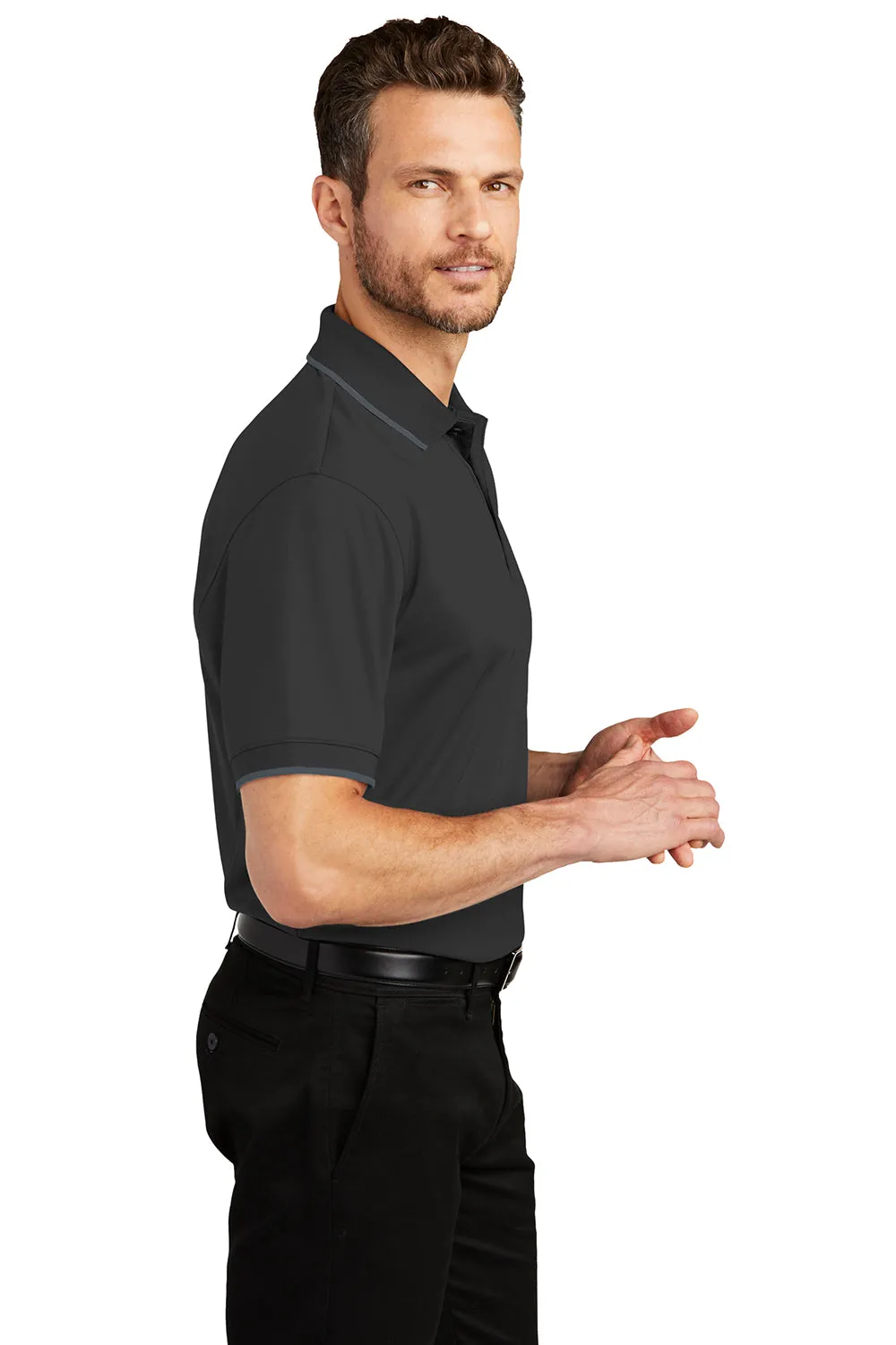Port Authority Mens Dry Zone Moisture Wicking Short Sleeve Polo Shirt - Deep Black/Graphite Grey