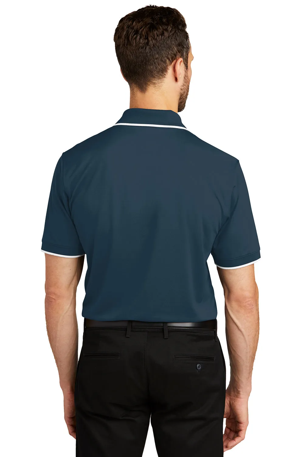 Port Authority Mens Dry Zone Moisture Wicking Short Sleeve Polo Shirt - River Navy Blue/White