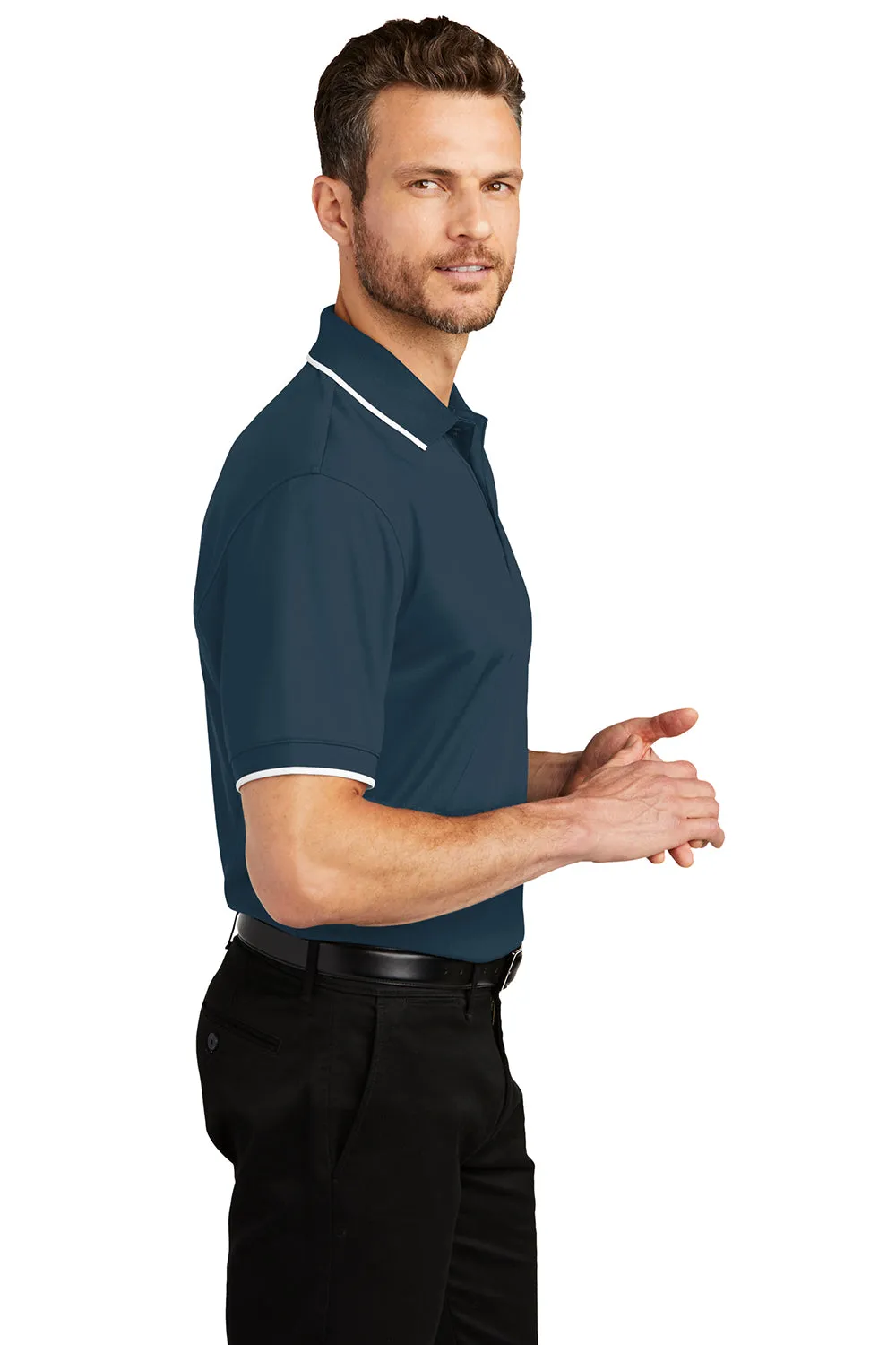 Port Authority Mens Dry Zone Moisture Wicking Short Sleeve Polo Shirt - River Navy Blue/White
