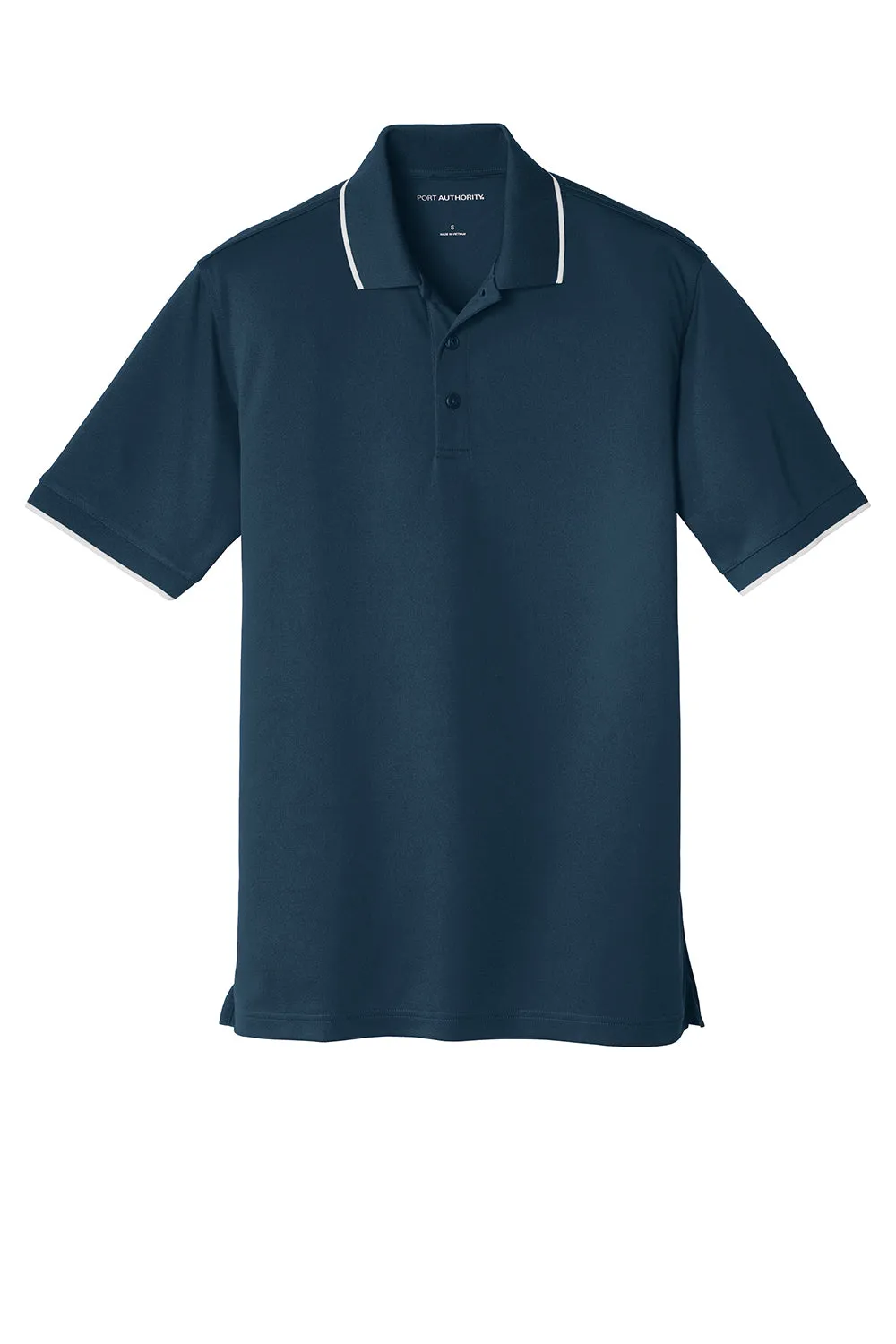 Port Authority Mens Dry Zone Moisture Wicking Short Sleeve Polo Shirt - River Navy Blue/White