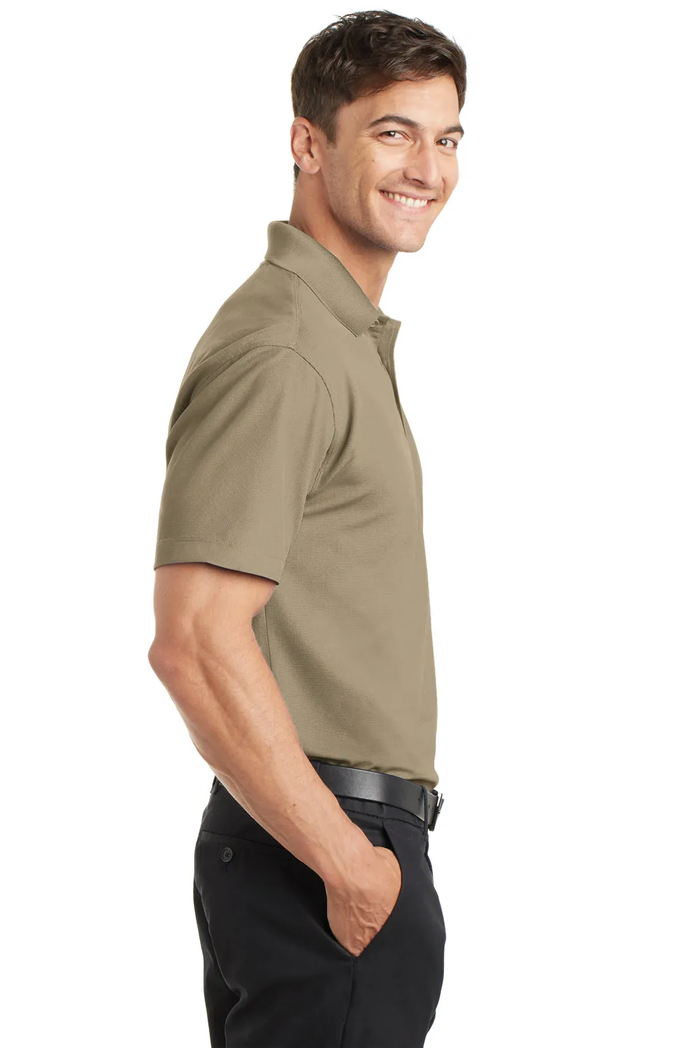 Port Authority Mens Dry Zone Moisture Wicking Short Sleeve Polo Shirt - Tan