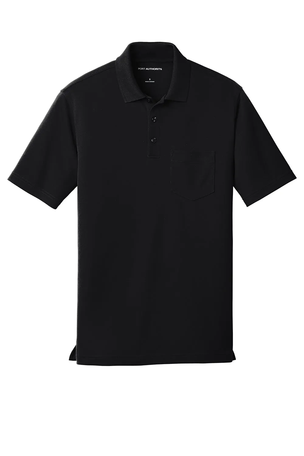 Port Authority Mens Dry Zone Moisture Wicking Short Sleeve Polo Shirt w/ Pocket - Deep Black