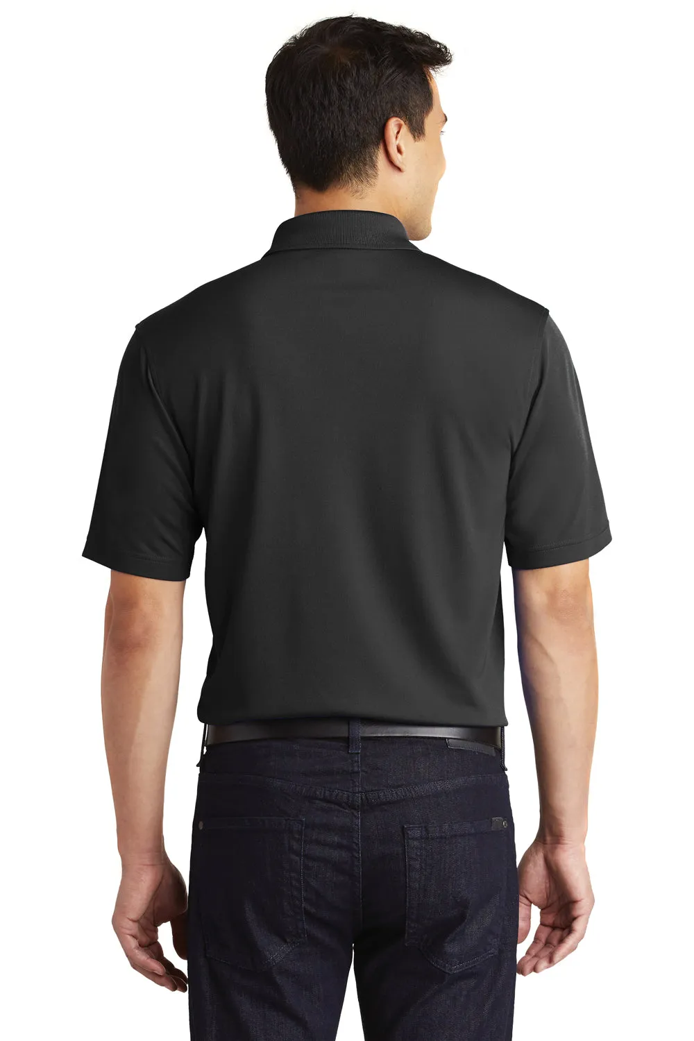 Port Authority Mens Dry Zone Moisture Wicking Short Sleeve Polo Shirt w/ Pocket - Deep Black