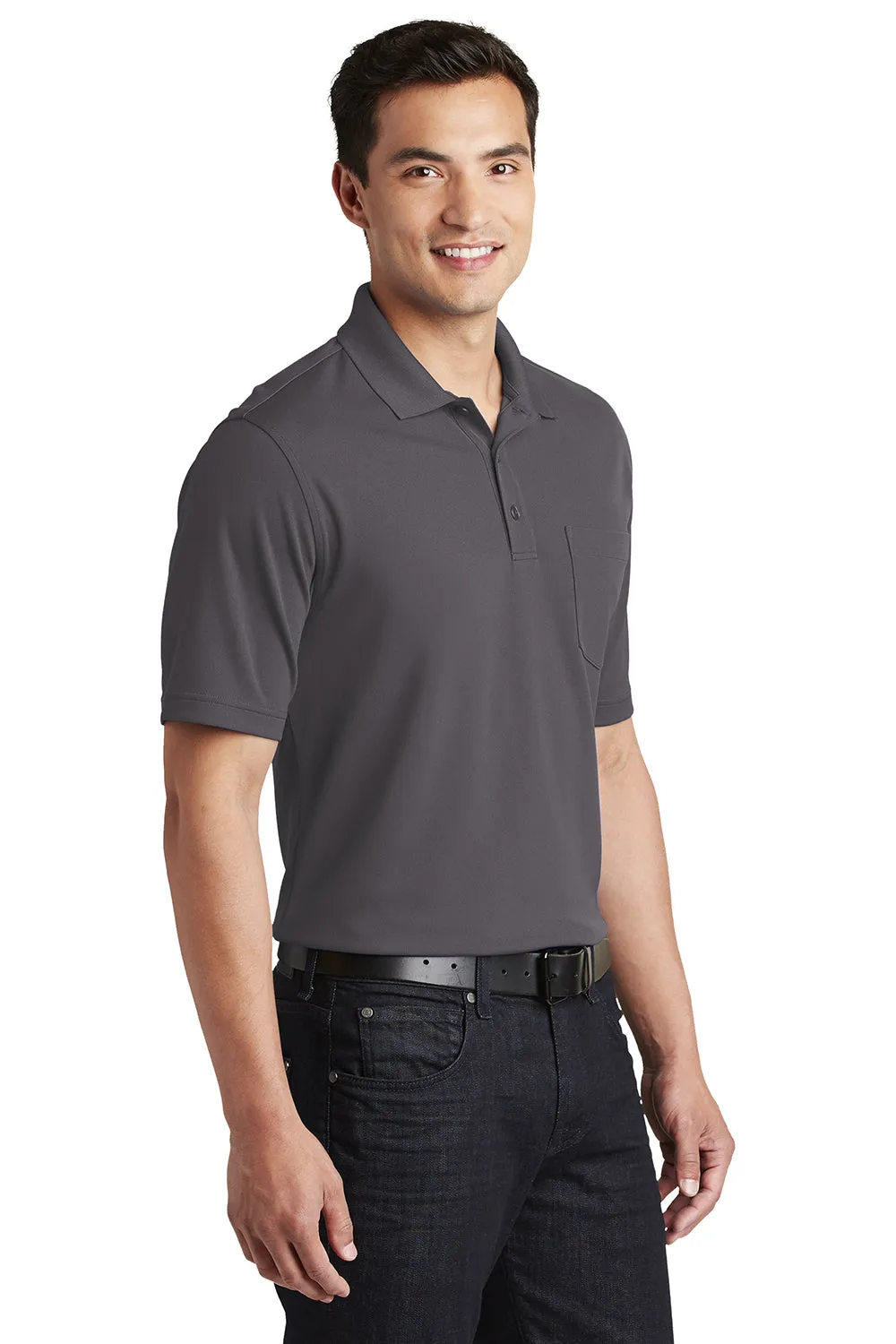 Port Authority Mens Dry Zone Moisture Wicking Short Sleeve Polo Shirt w/ Pocket - Graphite Grey