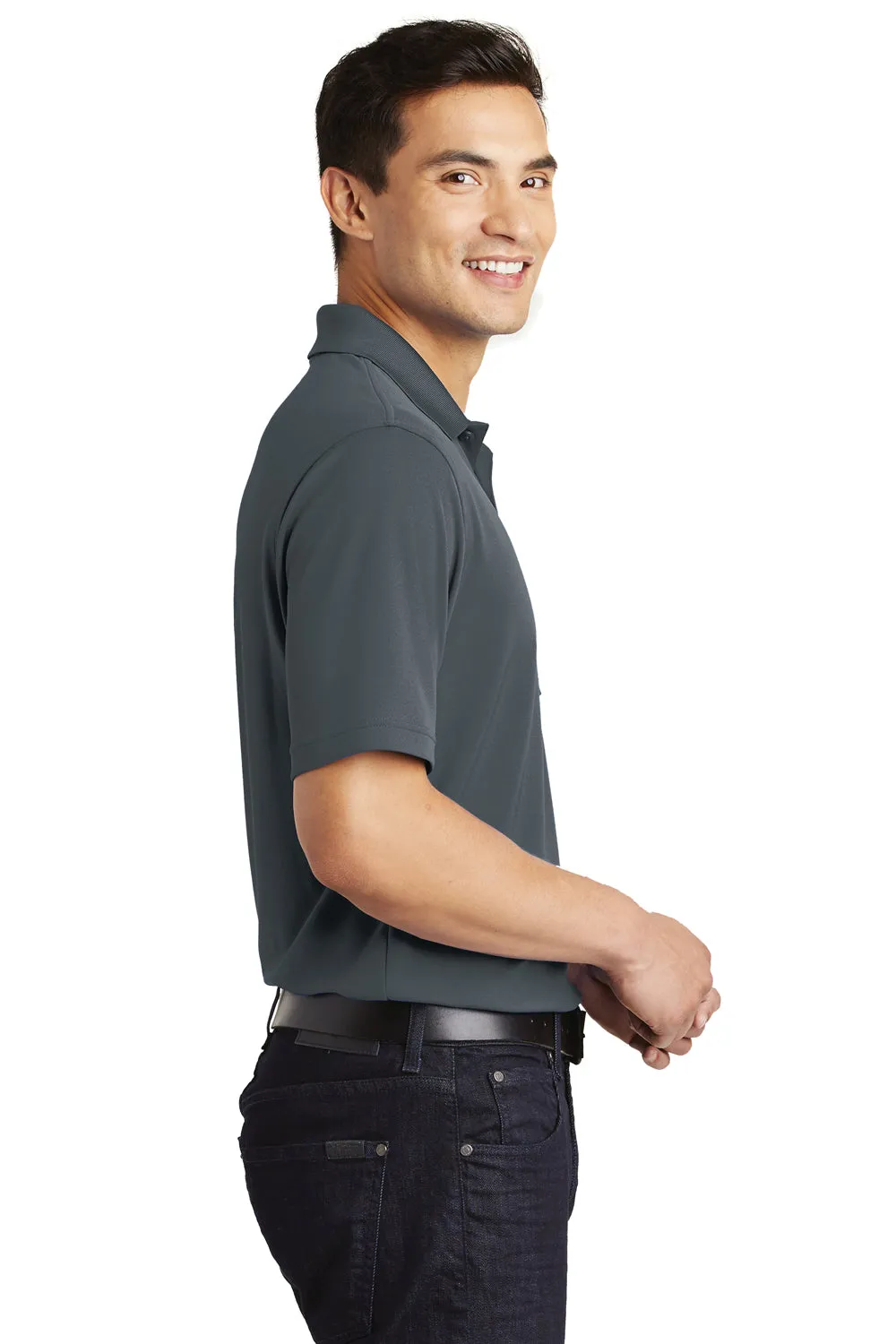 Port Authority Mens Dry Zone Moisture Wicking Short Sleeve Polo Shirt w/ Pocket - Graphite Grey
