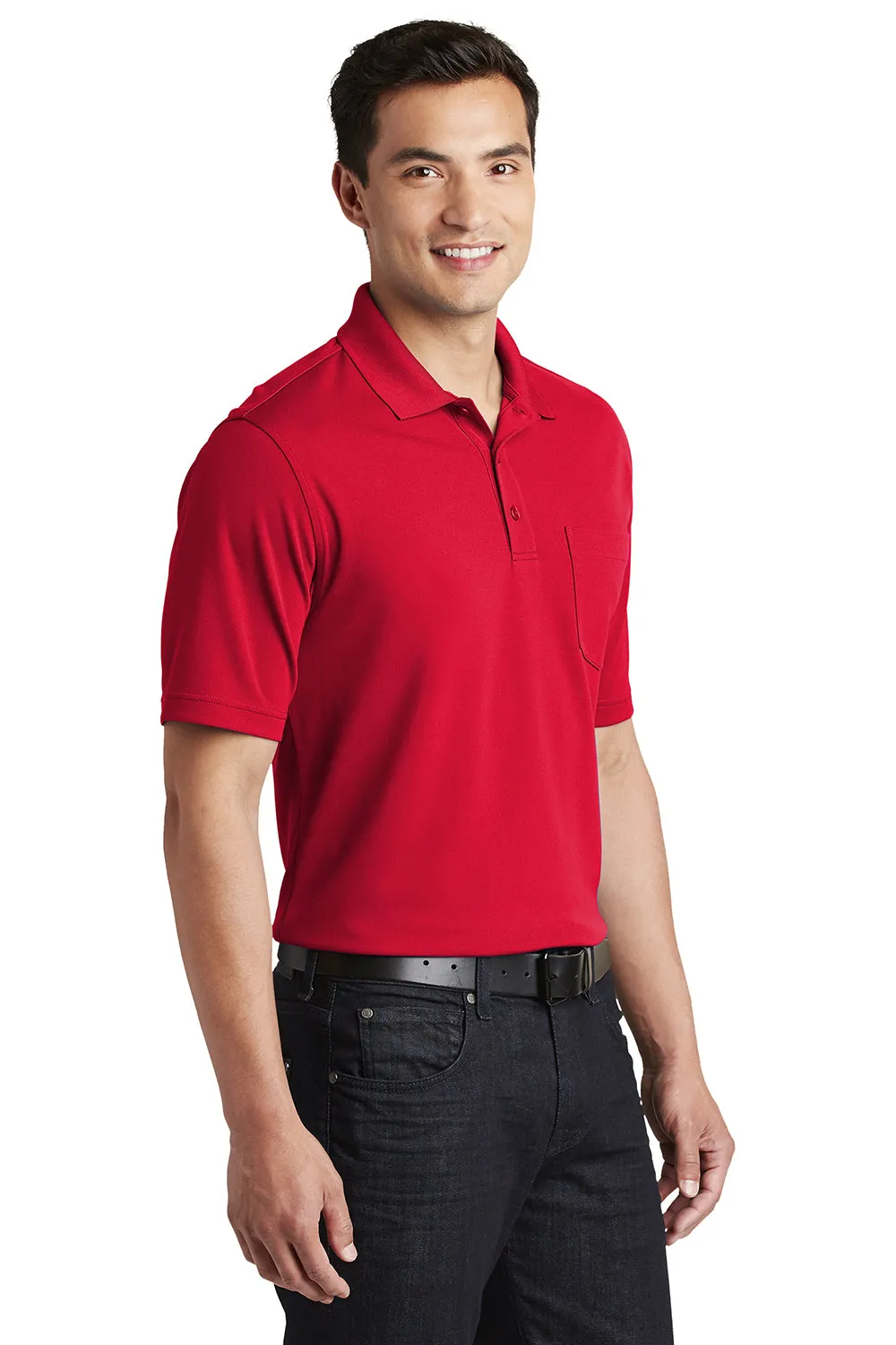 Port Authority Mens Dry Zone Moisture Wicking Short Sleeve Polo Shirt w/ Pocket - Rich Red