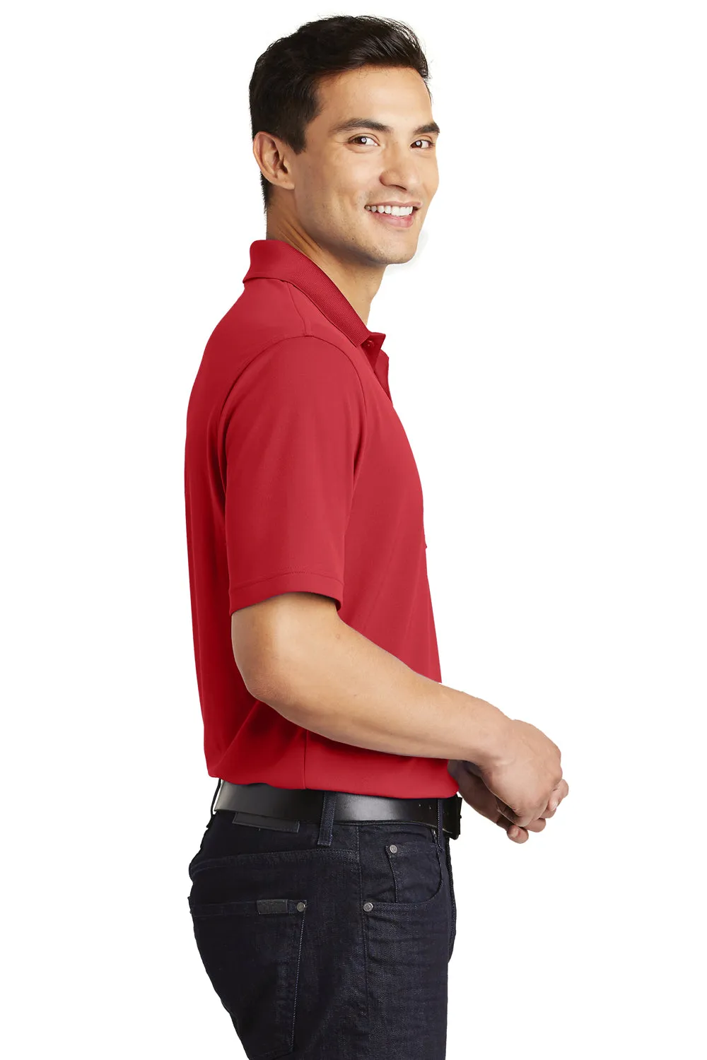 Port Authority Mens Dry Zone Moisture Wicking Short Sleeve Polo Shirt w/ Pocket - Rich Red