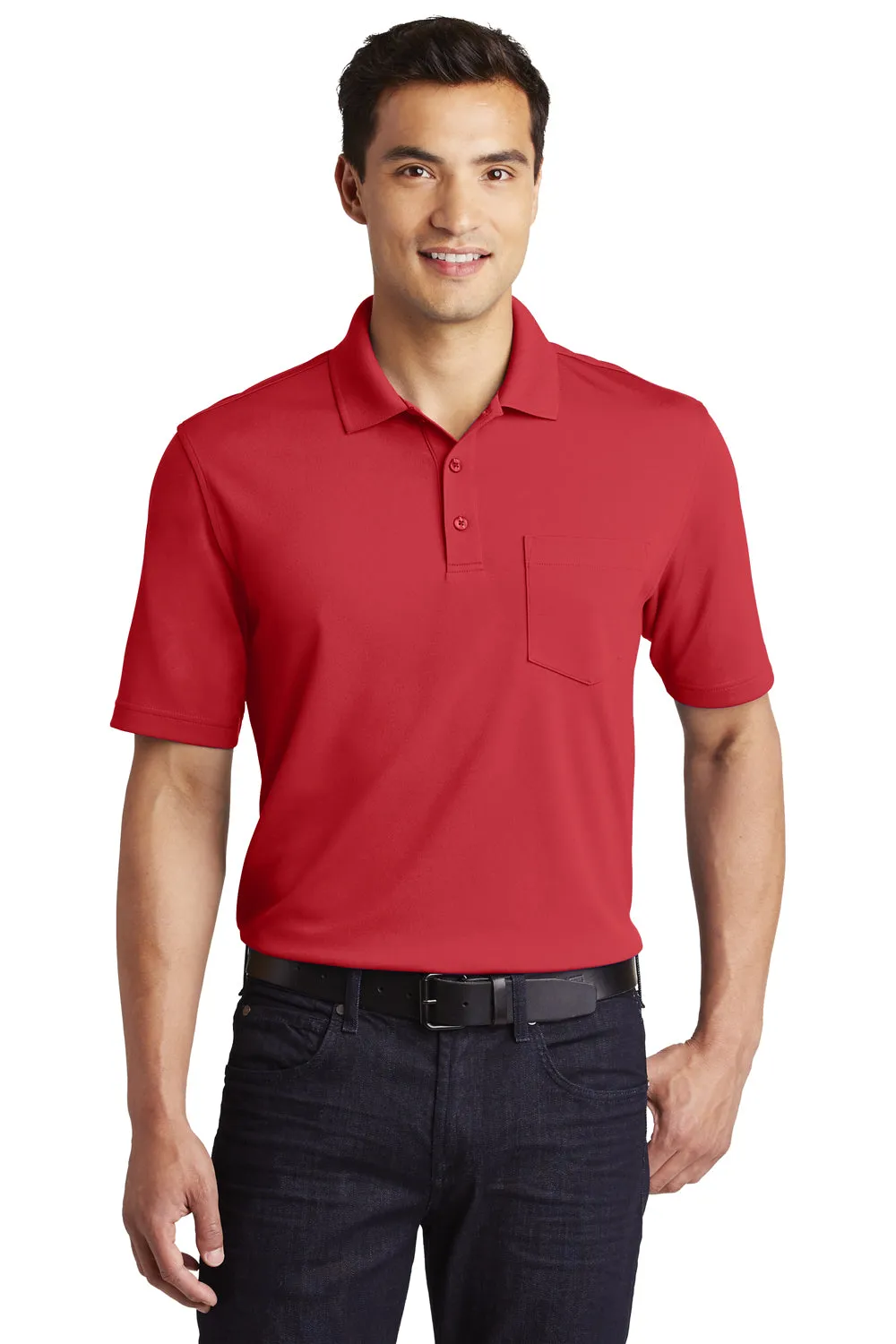 Port Authority Mens Dry Zone Moisture Wicking Short Sleeve Polo Shirt w/ Pocket - Rich Red