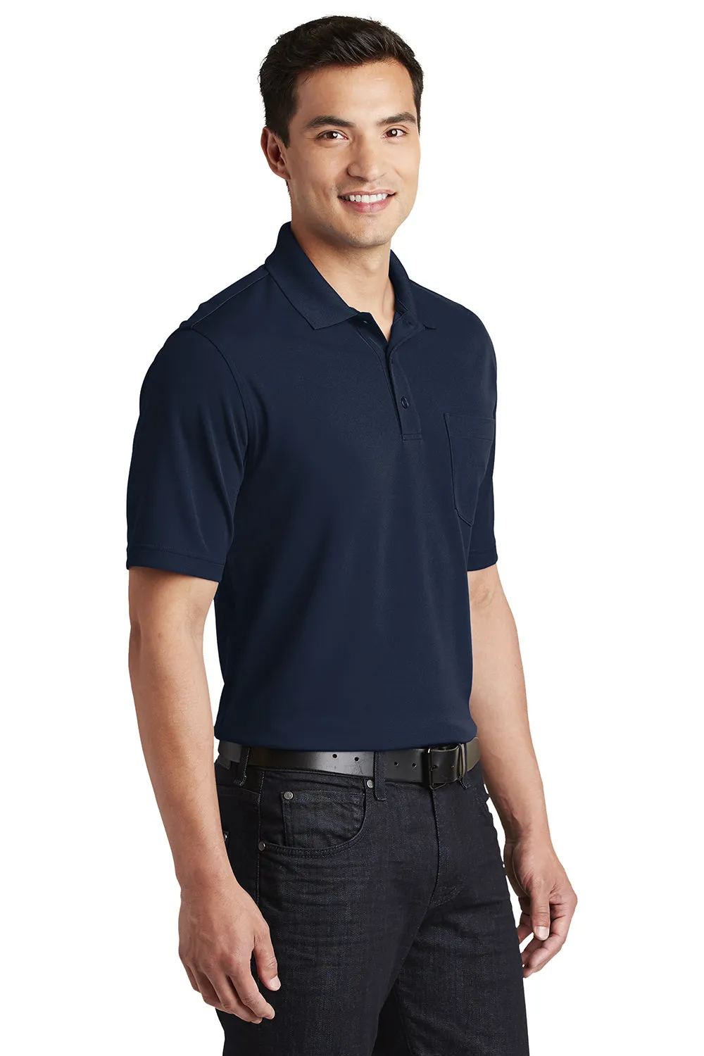 Port Authority Mens Dry Zone Moisture Wicking Short Sleeve Polo Shirt w/ Pocket - River Navy Blue