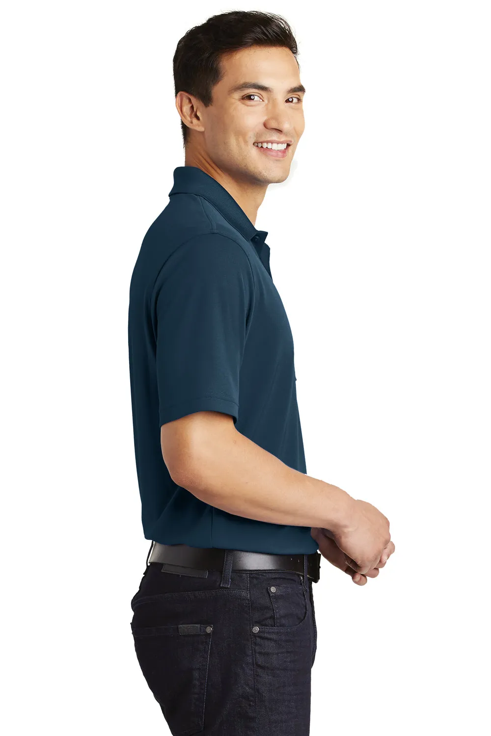 Port Authority Mens Dry Zone Moisture Wicking Short Sleeve Polo Shirt w/ Pocket - River Navy Blue
