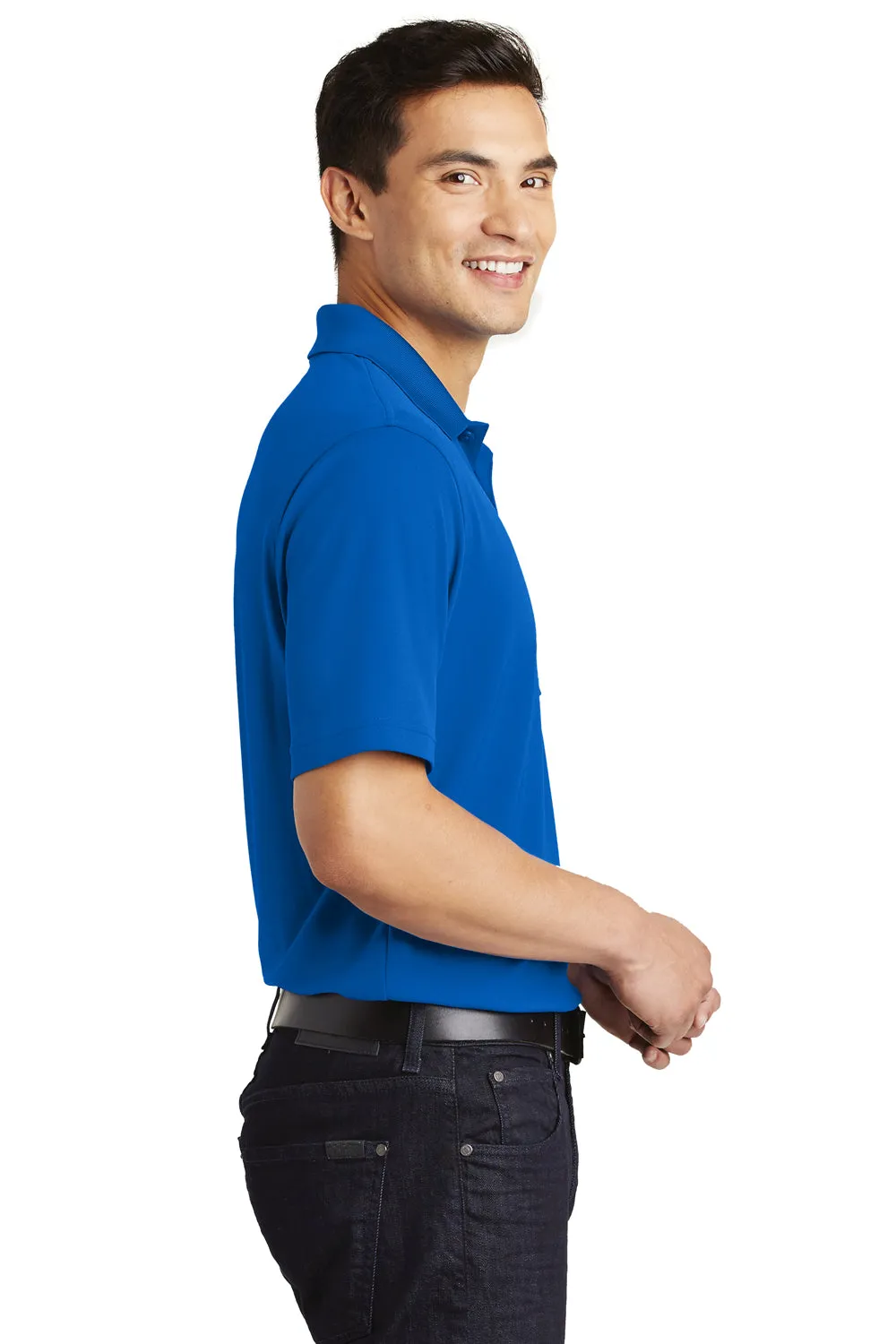 Port Authority Mens Dry Zone Moisture Wicking Short Sleeve Polo Shirt w/ Pocket - True Royal Blue