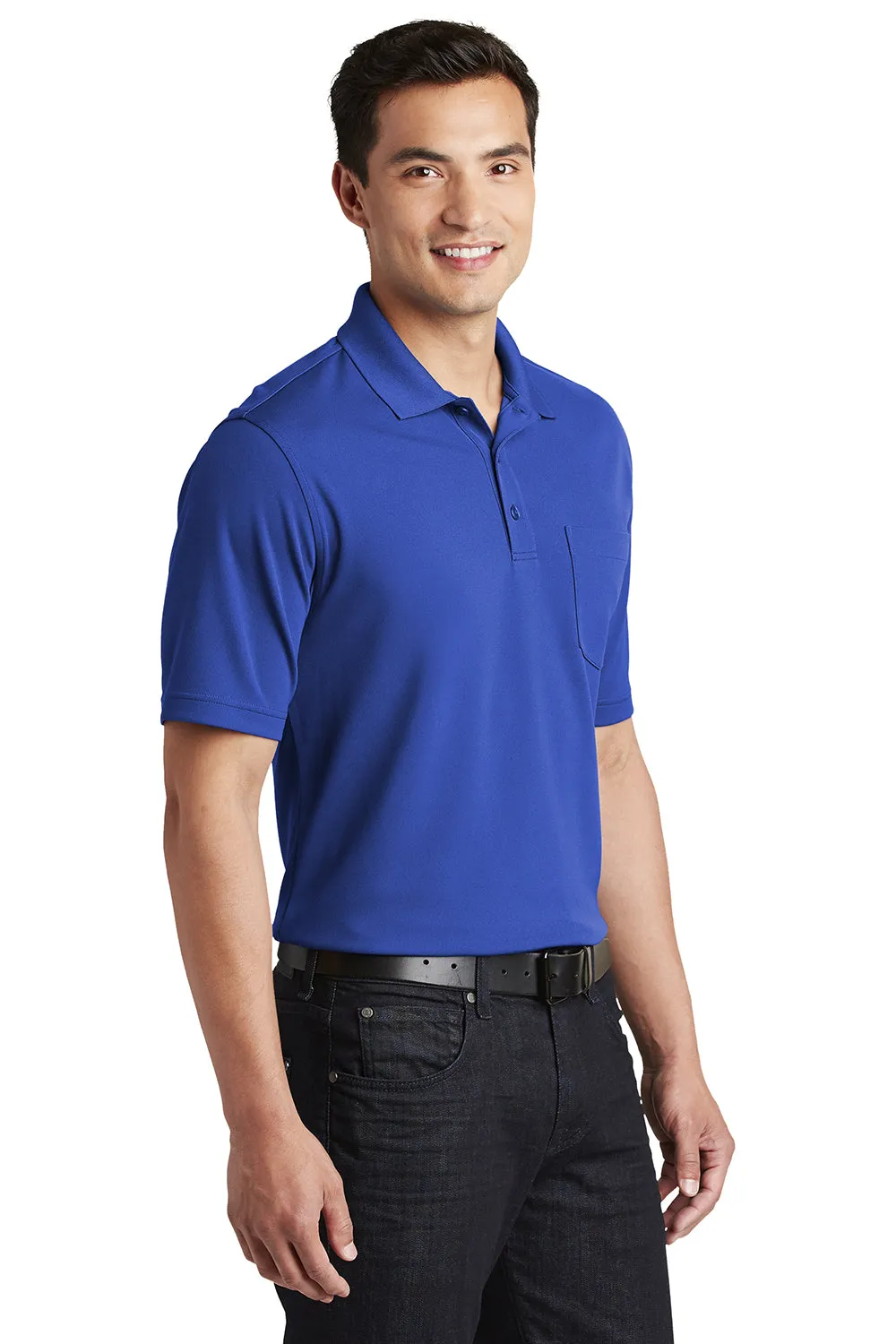 Port Authority Mens Dry Zone Moisture Wicking Short Sleeve Polo Shirt w/ Pocket - True Royal Blue