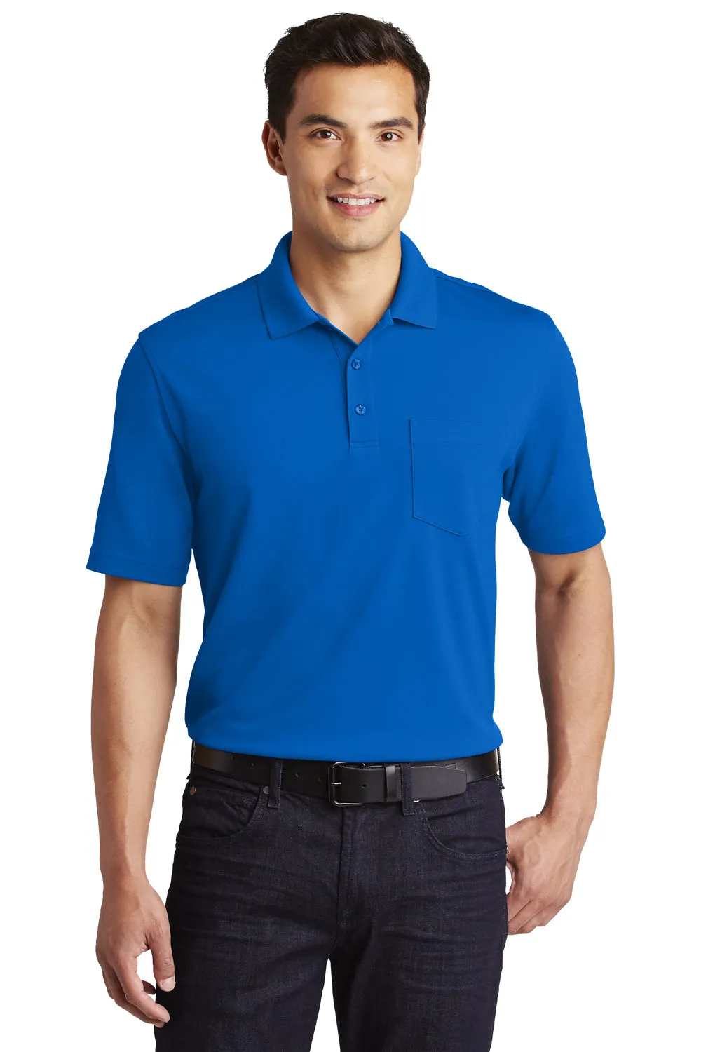 Port Authority Mens Dry Zone Moisture Wicking Short Sleeve Polo Shirt w/ Pocket - True Royal Blue