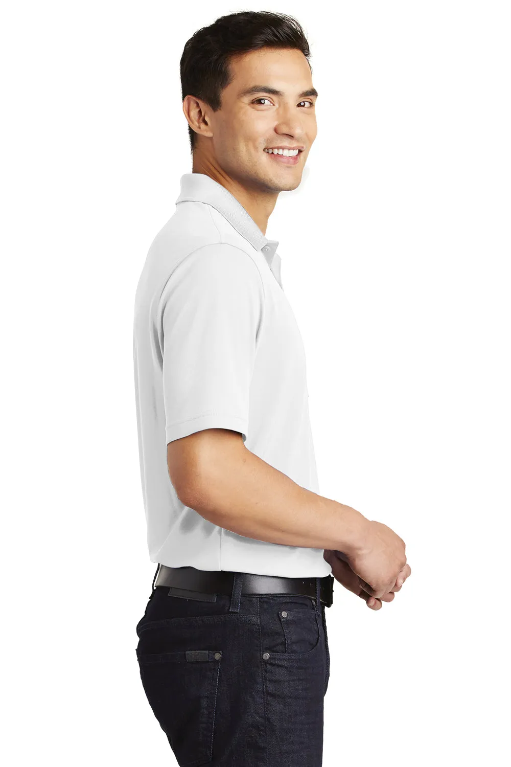 Port Authority Mens Dry Zone Moisture Wicking Short Sleeve Polo Shirt w/ Pocket - White - Closeout