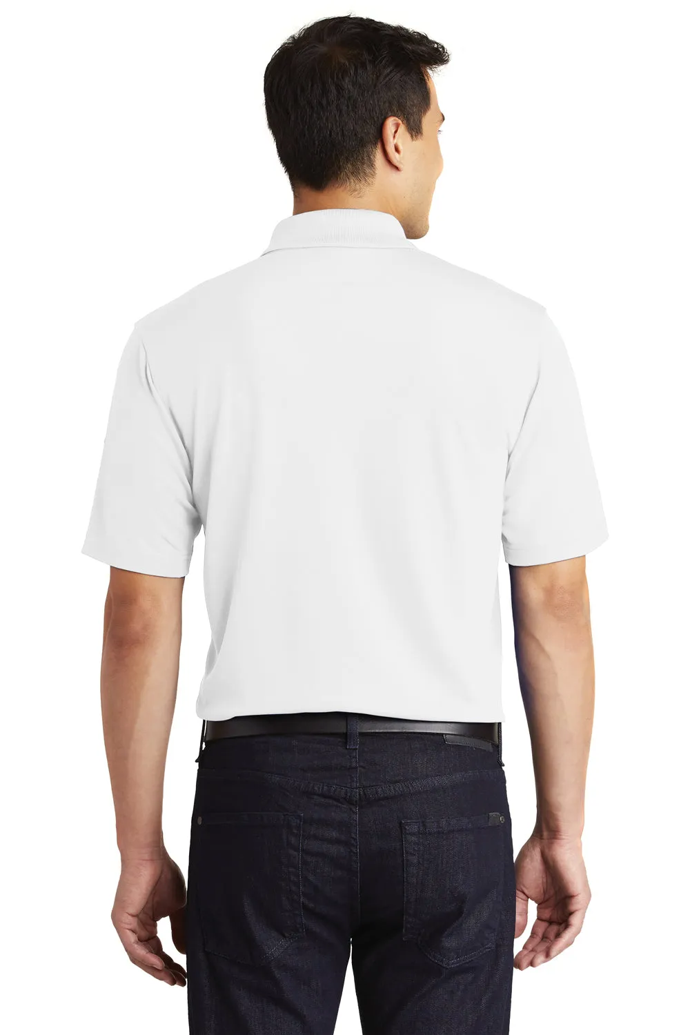 Port Authority Mens Dry Zone Moisture Wicking Short Sleeve Polo Shirt w/ Pocket - White - Closeout