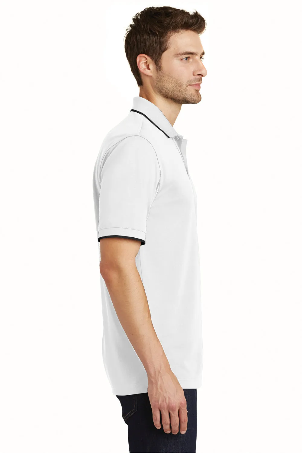 Port Authority Mens Dry Zone Moisture Wicking Short Sleeve Polo Shirt - White/Deep Black - Closeout