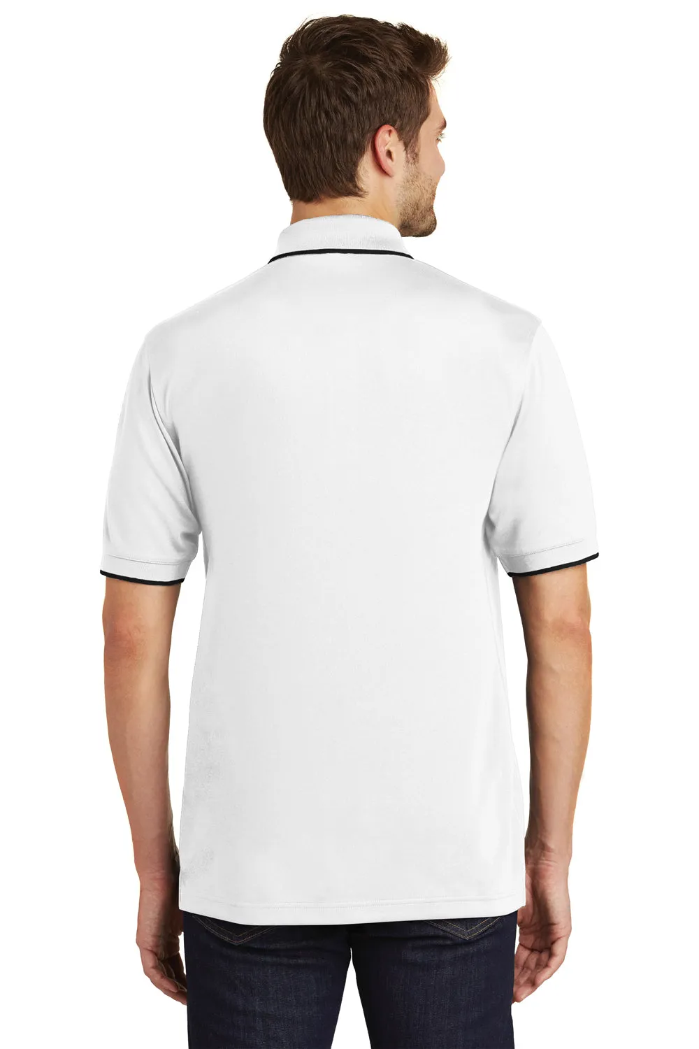 Port Authority Mens Dry Zone Moisture Wicking Short Sleeve Polo Shirt - White/Deep Black - Closeout
