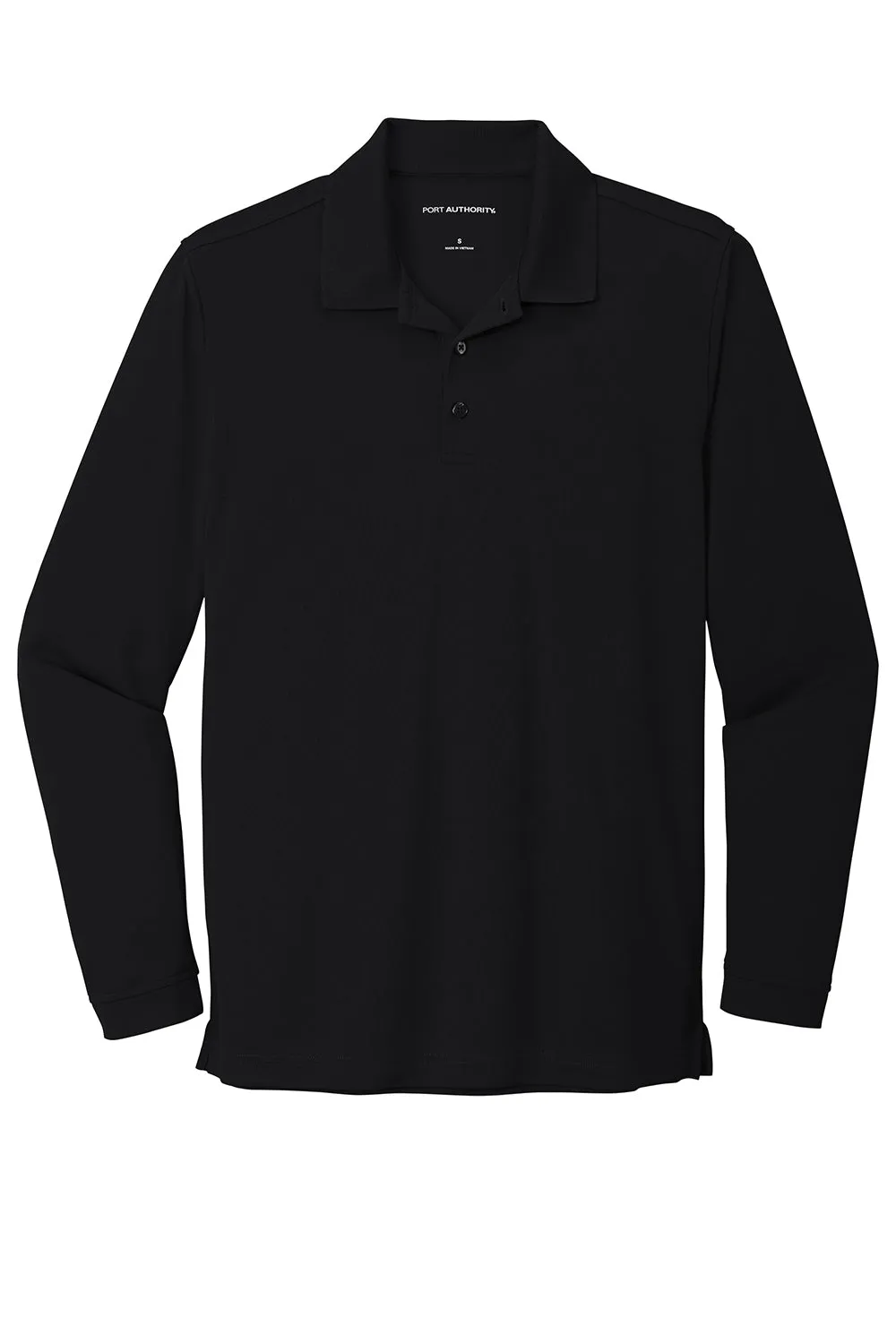 Port Authority Mens Dry Zone Performance Moisture Wicking Long Sleeve Polo Shirt - Deep Black