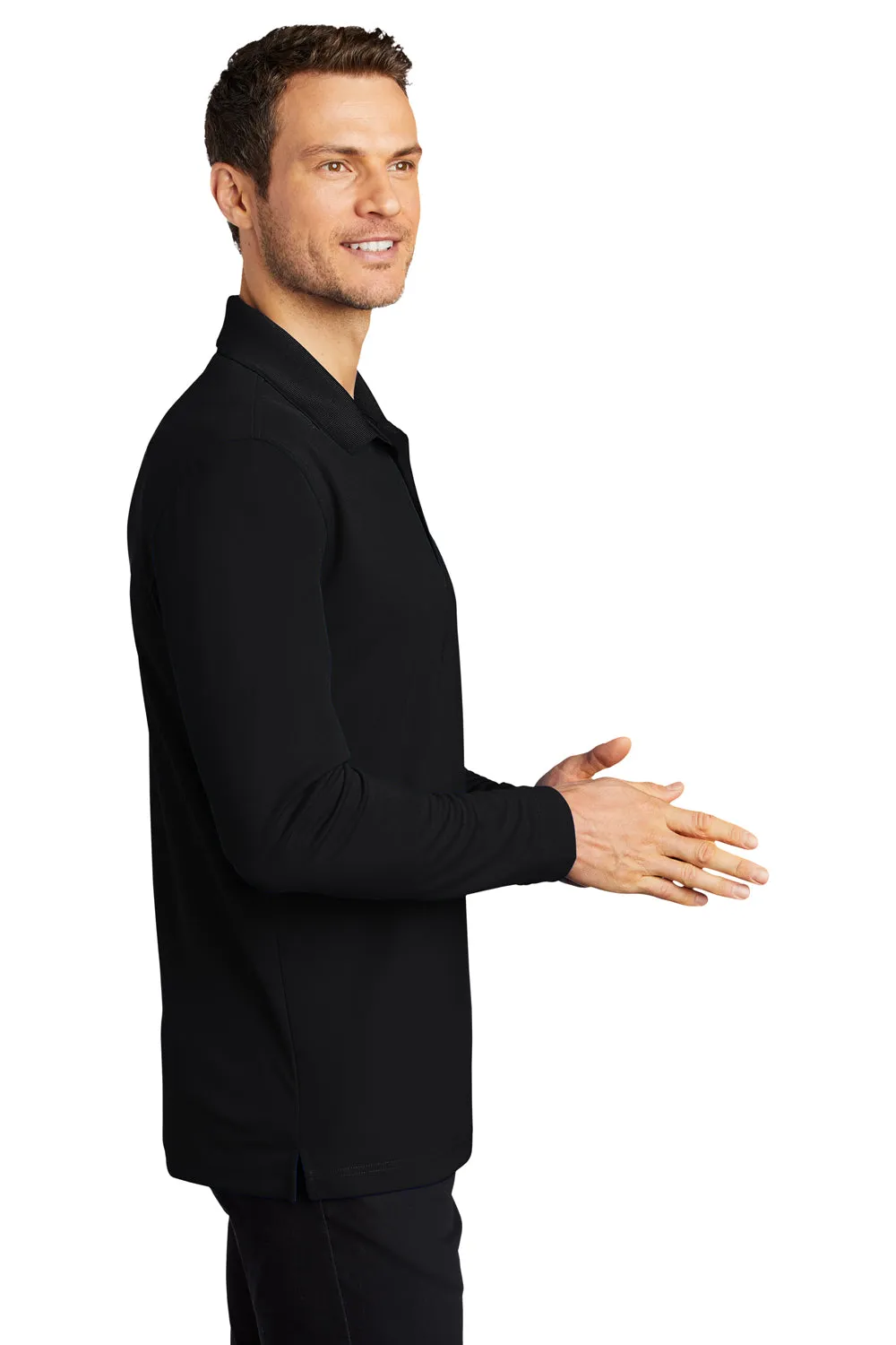 Port Authority Mens Dry Zone Performance Moisture Wicking Long Sleeve Polo Shirt - Deep Black
