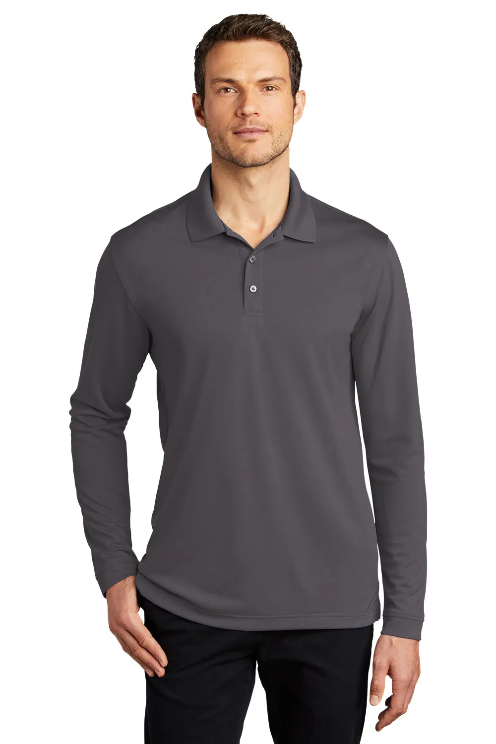 Port Authority Mens Dry Zone Performance Moisture Wicking Long Sleeve Polo Shirt - Graphite Grey