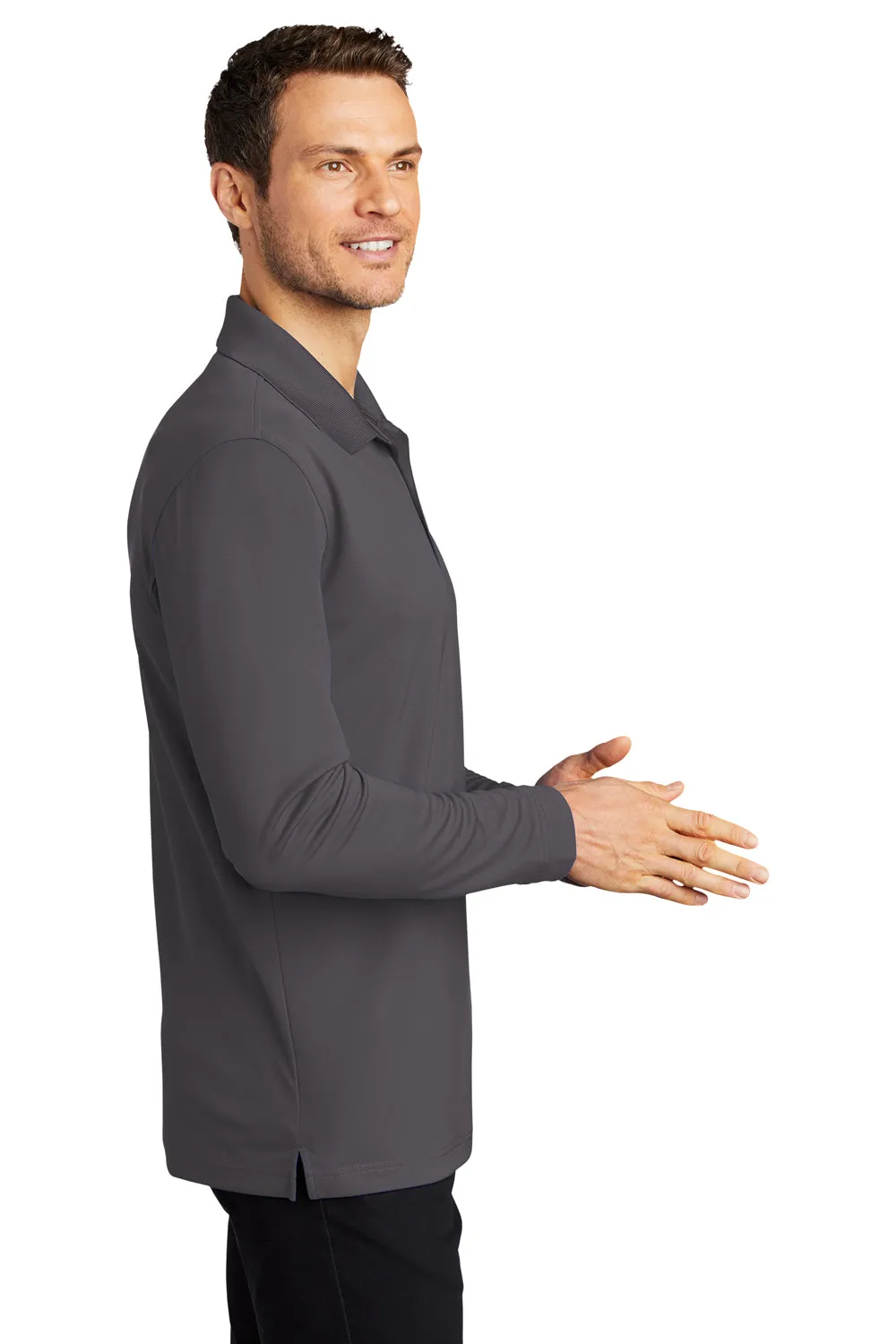 Port Authority Mens Dry Zone Performance Moisture Wicking Long Sleeve Polo Shirt - Graphite Grey