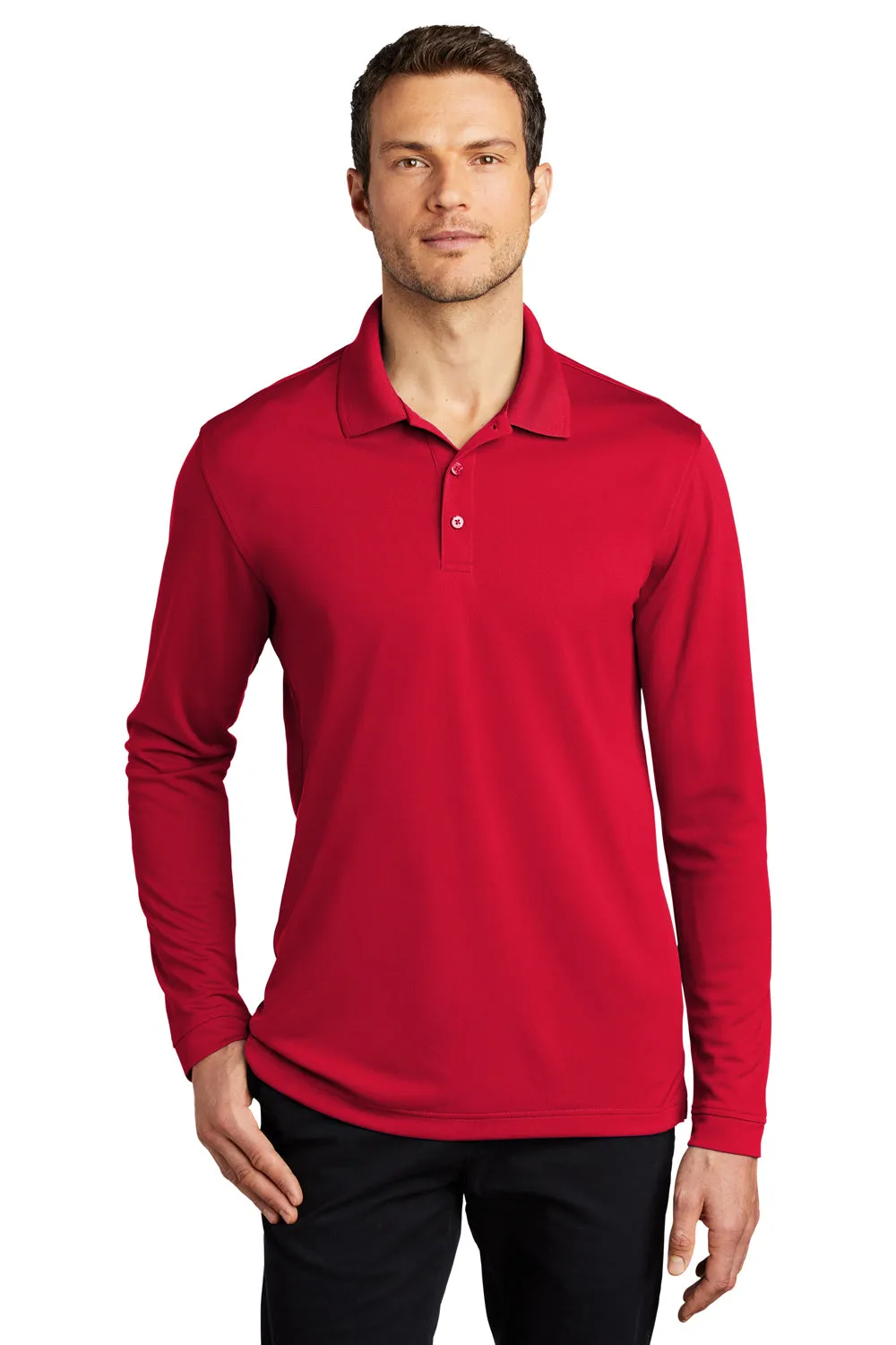 Port Authority Mens Dry Zone Performance Moisture Wicking Long Sleeve Polo Shirt - Rich Red