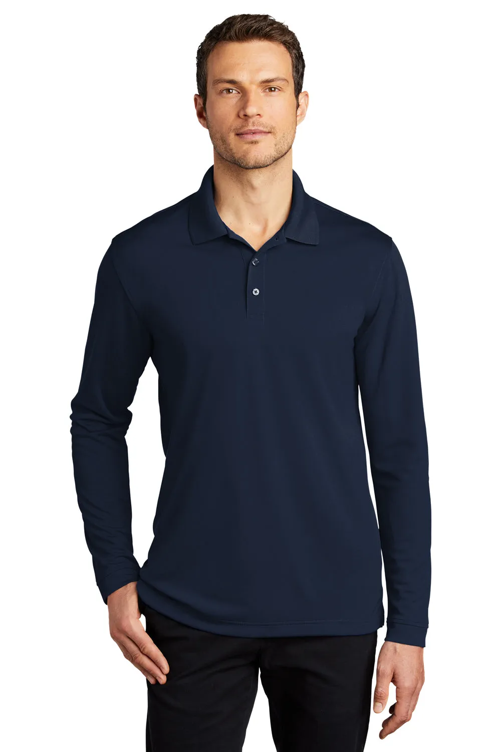 Port Authority Mens Dry Zone Performance Moisture Wicking Long Sleeve Polo Shirt - River Navy Blue