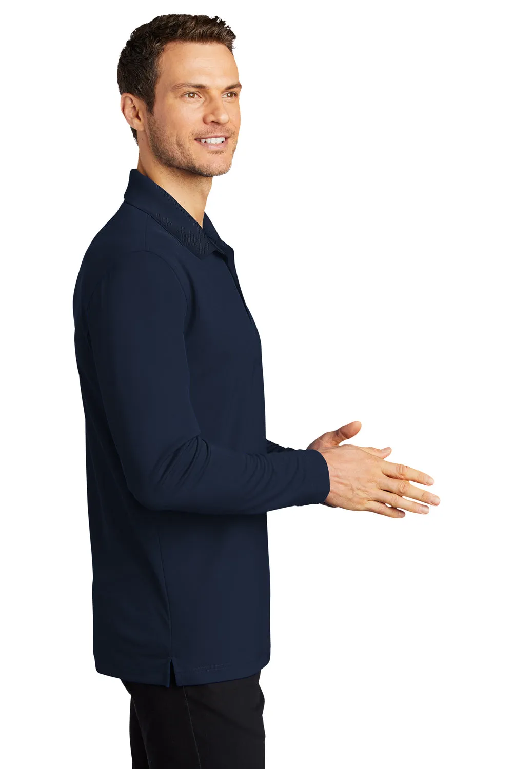 Port Authority Mens Dry Zone Performance Moisture Wicking Long Sleeve Polo Shirt - River Navy Blue