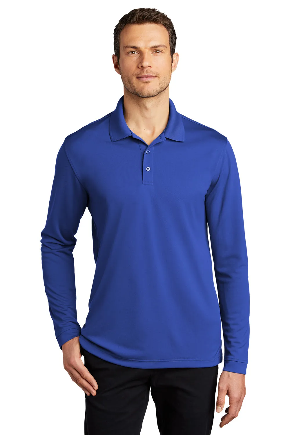 Port Authority Mens Dry Zone Performance Moisture Wicking Long Sleeve Polo Shirt - True Royal Blue