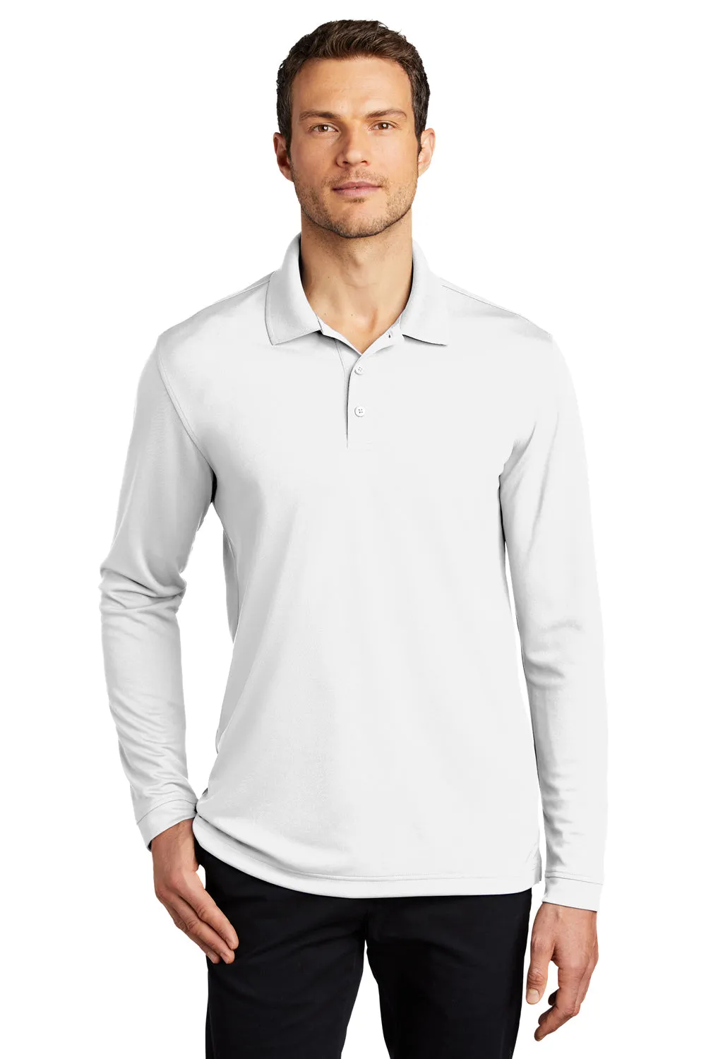Port Authority Mens Dry Zone Performance Moisture Wicking Long Sleeve Polo Shirt - White