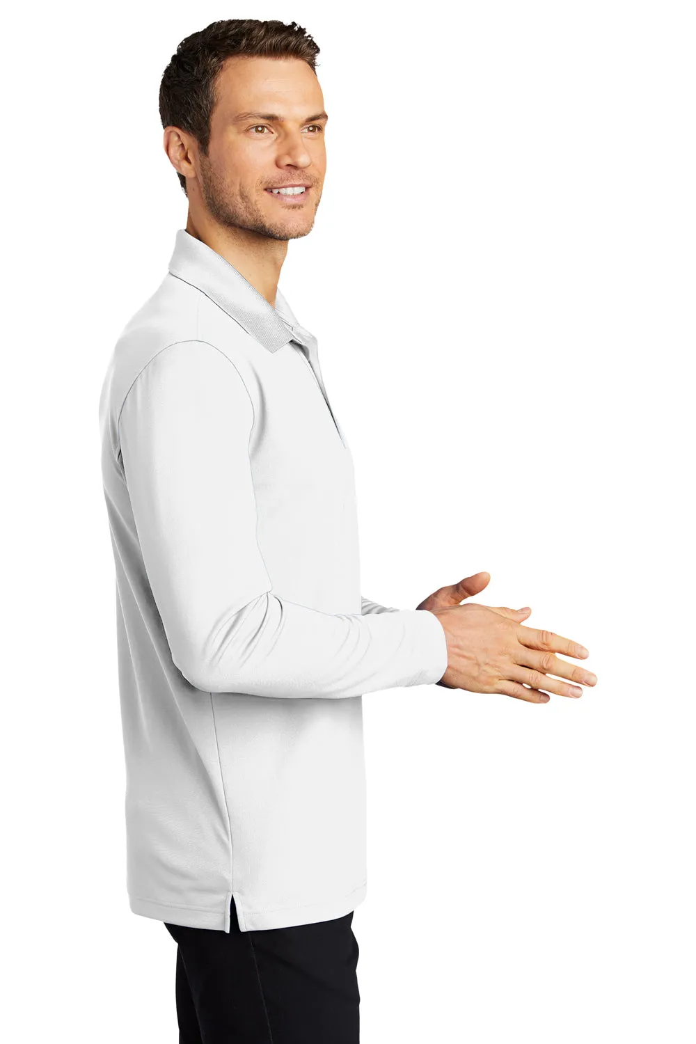 Port Authority Mens Dry Zone Performance Moisture Wicking Long Sleeve Polo Shirt - White