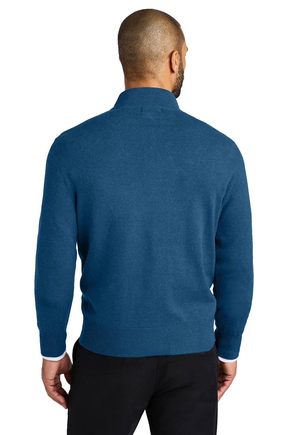 Port Authority Mens Easy Care Long Sleeve 1/4 Zip Sweater - Heather Aegean Blue
