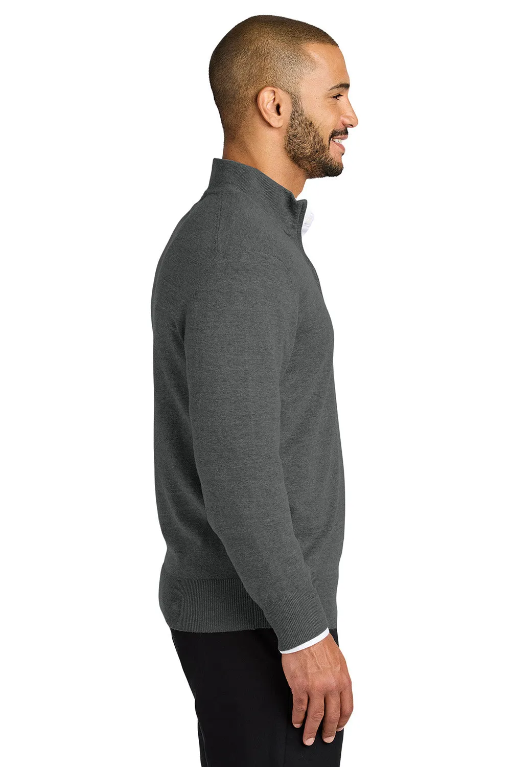 Port Authority Mens Easy Care Long Sleeve 1/4 Zip Sweater - Heather Charcoal Grey