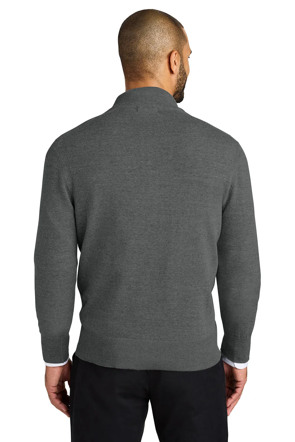 Port Authority Mens Easy Care Long Sleeve 1/4 Zip Sweater - Heather Charcoal Grey