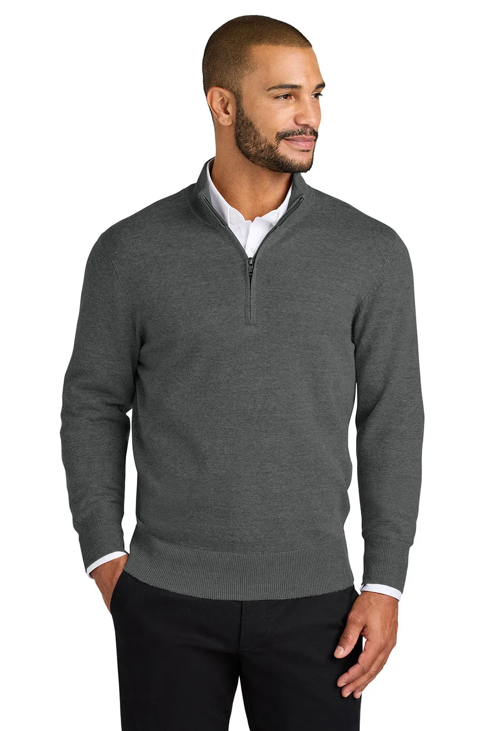 Port Authority Mens Easy Care Long Sleeve 1/4 Zip Sweater - Heather Charcoal Grey