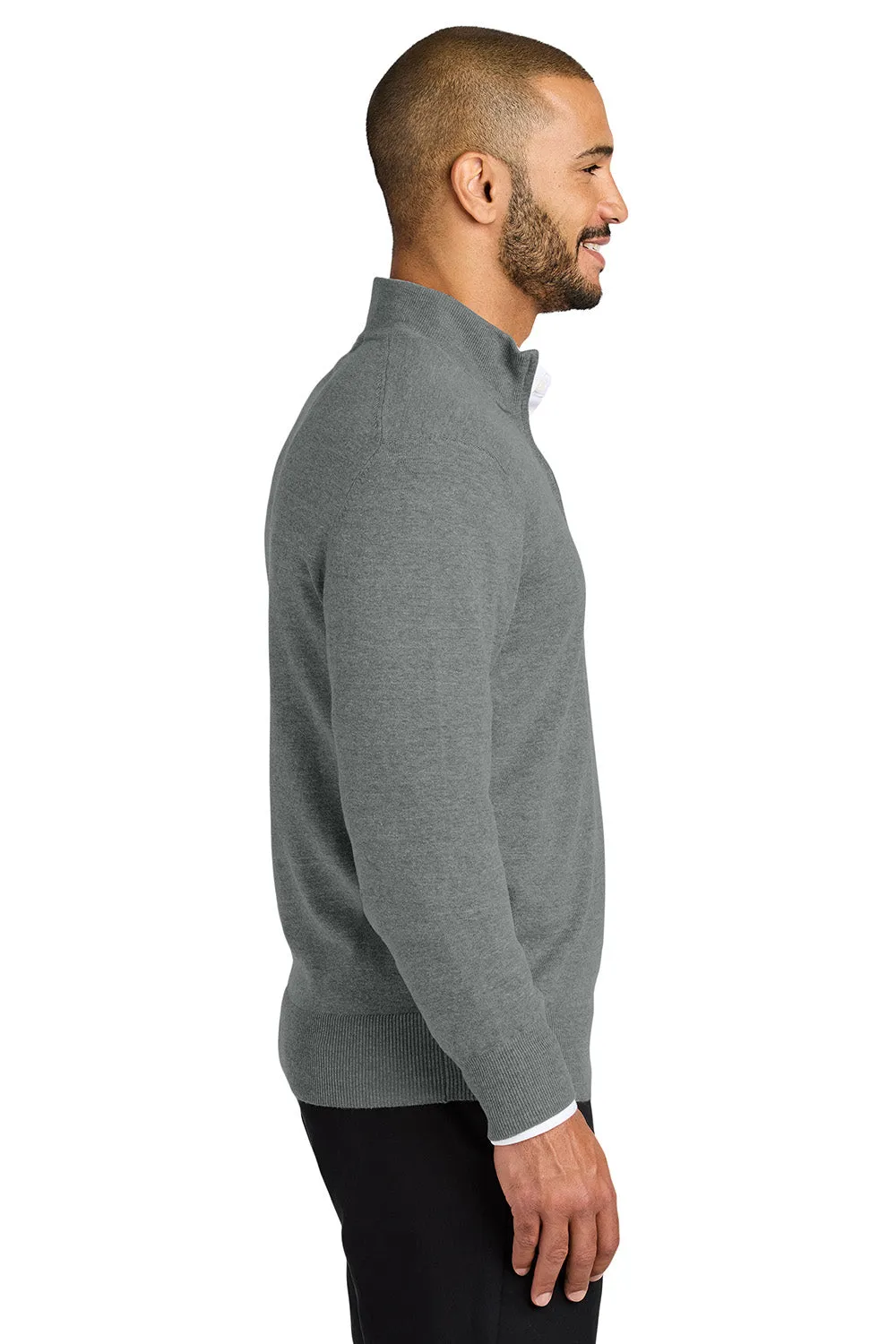 Port Authority Mens Easy Care Long Sleeve 1/4 Zip Sweater - Heather Medium Grey