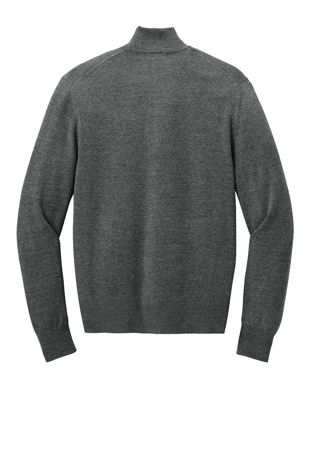 Port Authority Mens Easy Care Long Sleeve Full Zip Sweater w/ Pockets - Heather Charcoal Grey