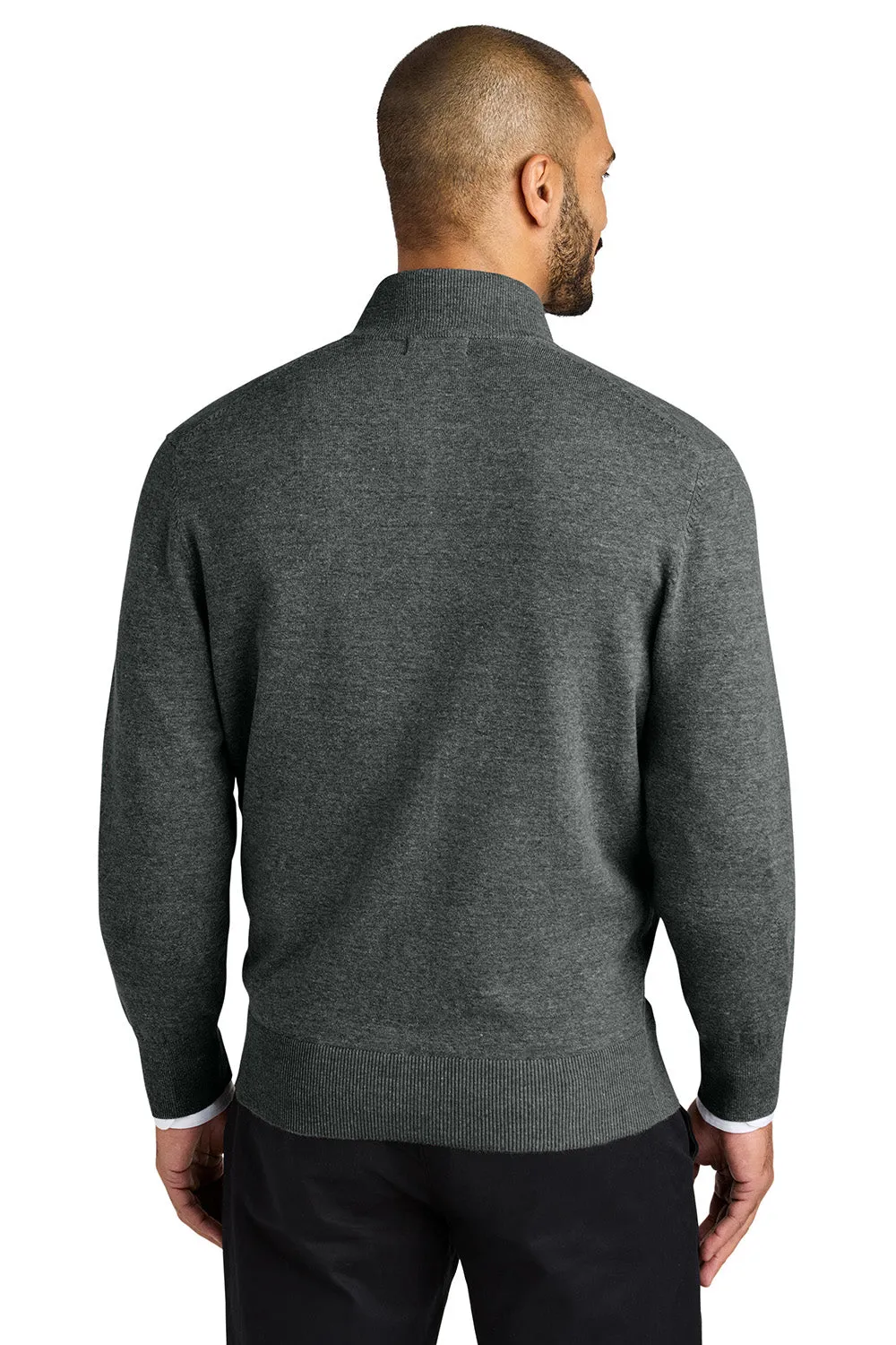 Port Authority Mens Easy Care Long Sleeve Full Zip Sweater w/ Pockets - Heather Charcoal Grey