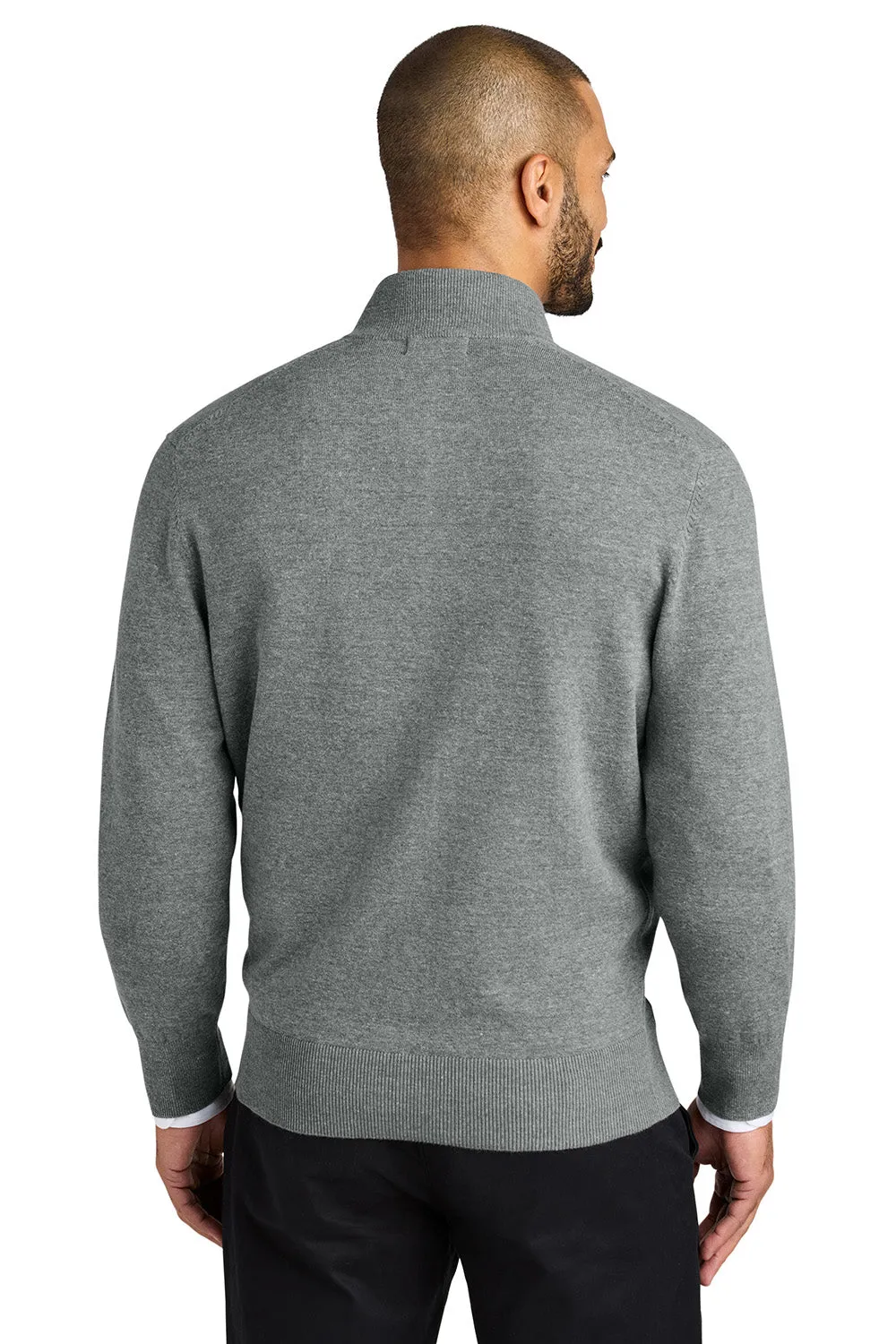 Port Authority Mens Easy Care Long Sleeve Full Zip Sweater w/ Pockets - Heather Medium Grey
