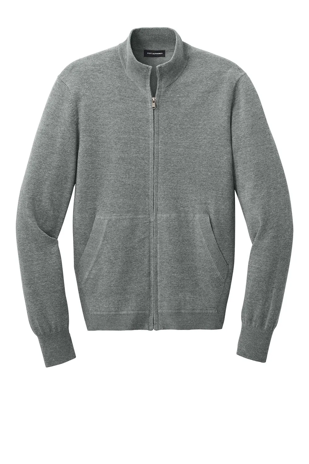 Port Authority Mens Easy Care Long Sleeve Full Zip Sweater w/ Pockets - Heather Medium Grey