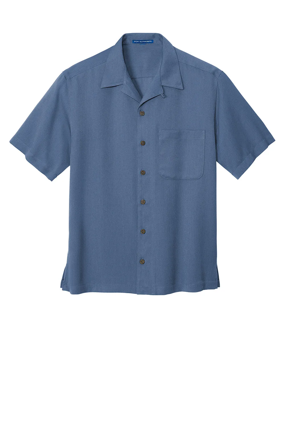 Port Authority Mens Easy Care Stain Resistant Short Sleeve Button Down Camp Shirt w/ Pocket - Blue