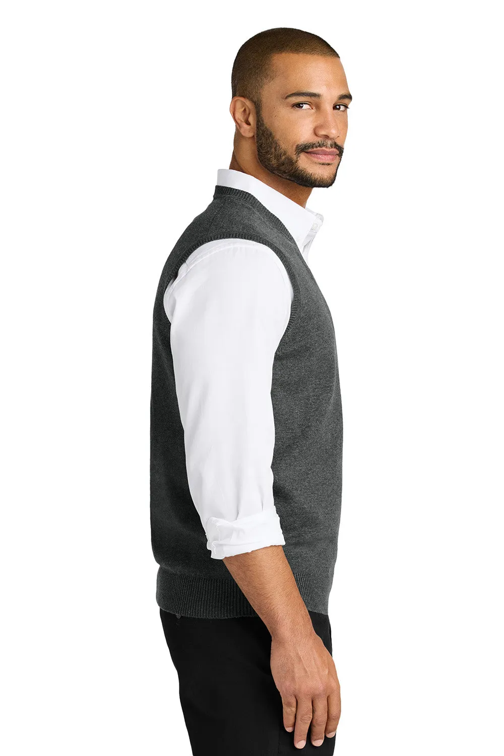 Port Authority Mens Easy Care V-Neck Sweater Vest - Heather Charcoal Grey