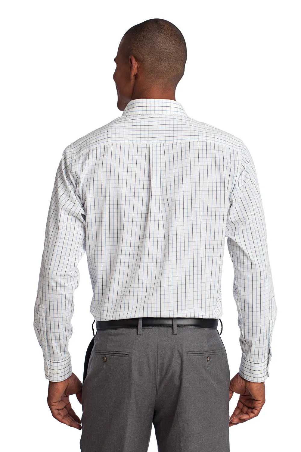 Port Authority Mens Easy Care Wrinkle Resistant Long Sleeve Button Down Shirt w/ Pocket - Blue/Navy Blue - Closeout