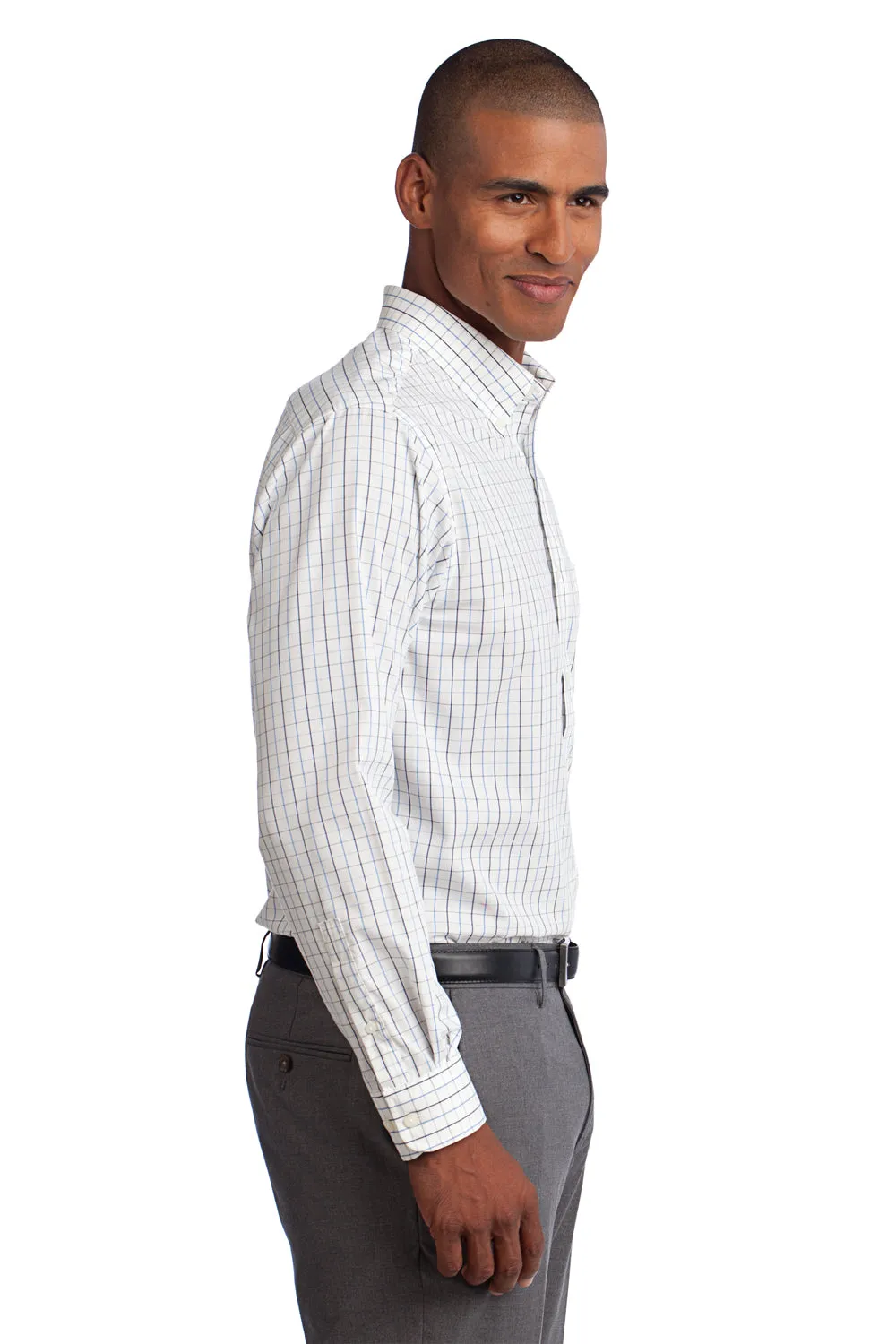 Port Authority Mens Easy Care Wrinkle Resistant Long Sleeve Button Down Shirt w/ Pocket - Blue/Navy Blue - Closeout