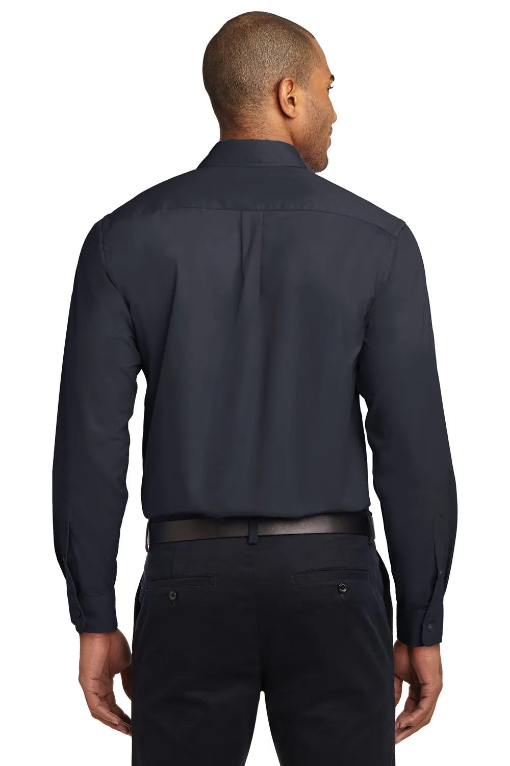 Port Authority Mens Easy Care Wrinkle Resistant Long Sleeve Button Down Shirt w/ Pocket - Classic Navy Blue - Closeout