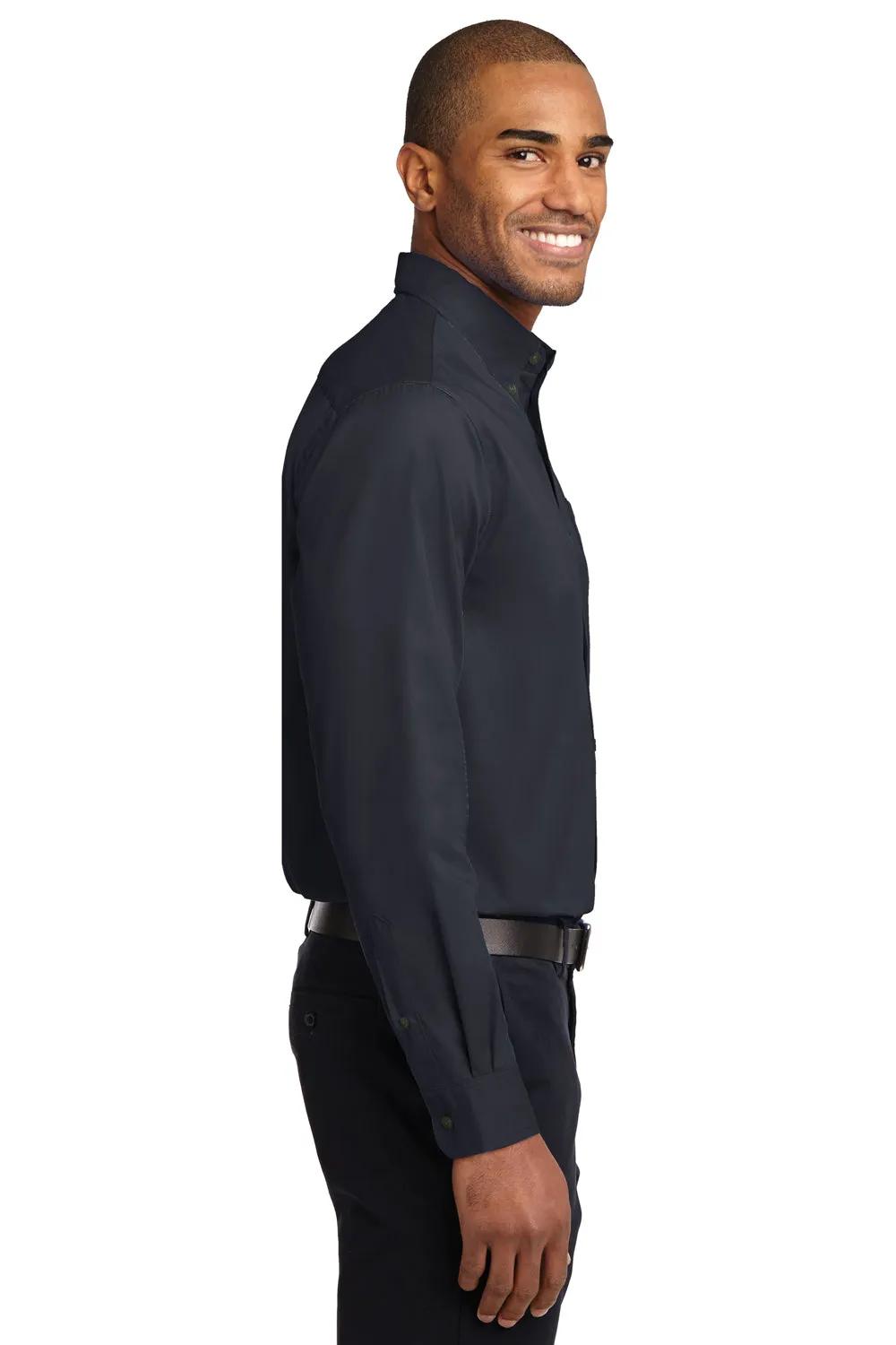 Port Authority Mens Easy Care Wrinkle Resistant Long Sleeve Button Down Shirt w/ Pocket - Classic Navy Blue - Closeout