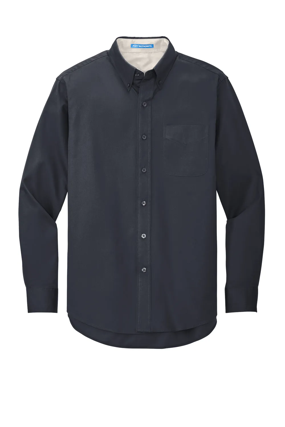 Port Authority Mens Easy Care Wrinkle Resistant Long Sleeve Button Down Shirt w/ Pocket - Classic Navy Blue - Closeout