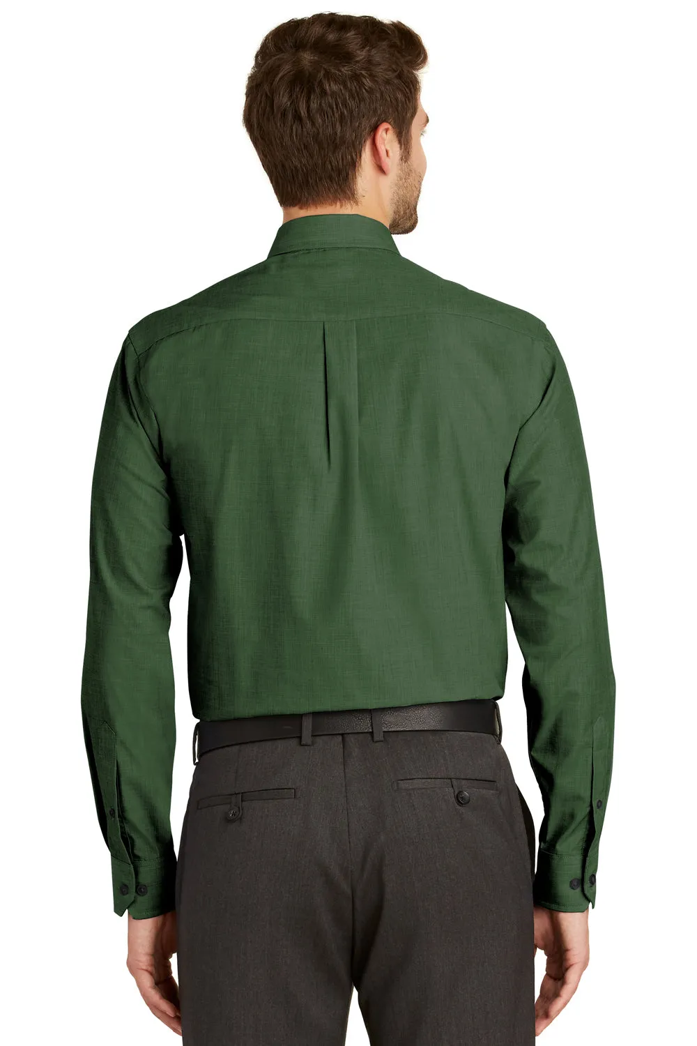 Port Authority Mens Easy Care Wrinkle Resistant Long Sleeve Button Down Shirt w/ Pocket - Dark Cactus Green - Closeout