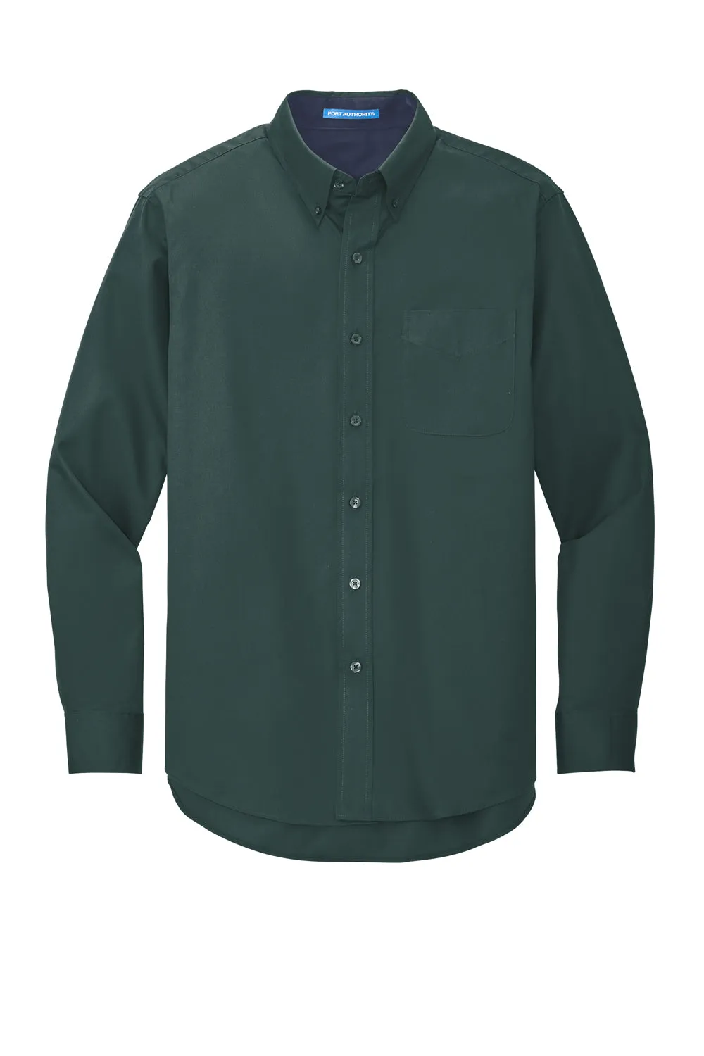 Port Authority Mens Easy Care Wrinkle Resistant Long Sleeve Button Down Shirt w/ Pocket - Dark Green